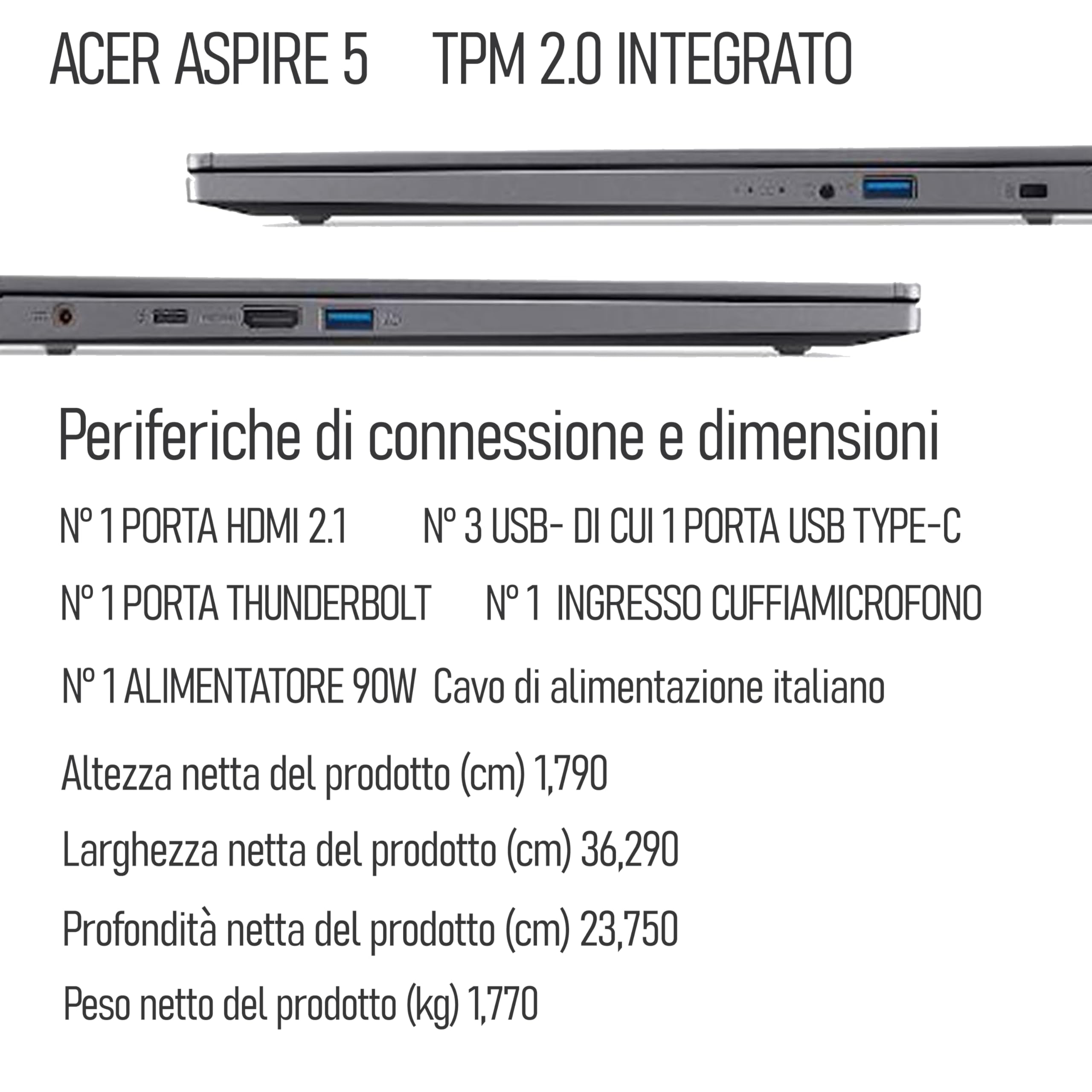 acer, Notebook Intel Core i7-13620H, Raptor Lake, Ram DDR5 32Gb, SSD Pcie 1Tb, Display 15,6" FHD IPS BlueLightShiled, Tastiera retroilluminata, fingerprint, thunderbolt, Win 11Pro, pronto all'uso