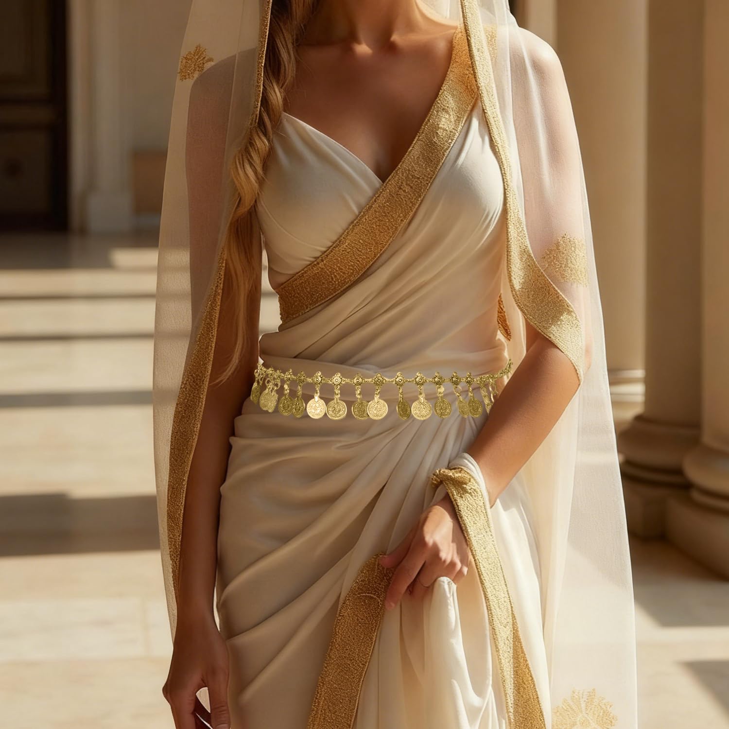 DIPZO Egyptian Costume Accessories Golden Hair Clips and Necklace for Cleopatra Party and Belly Dance Festival Performance - Image 4