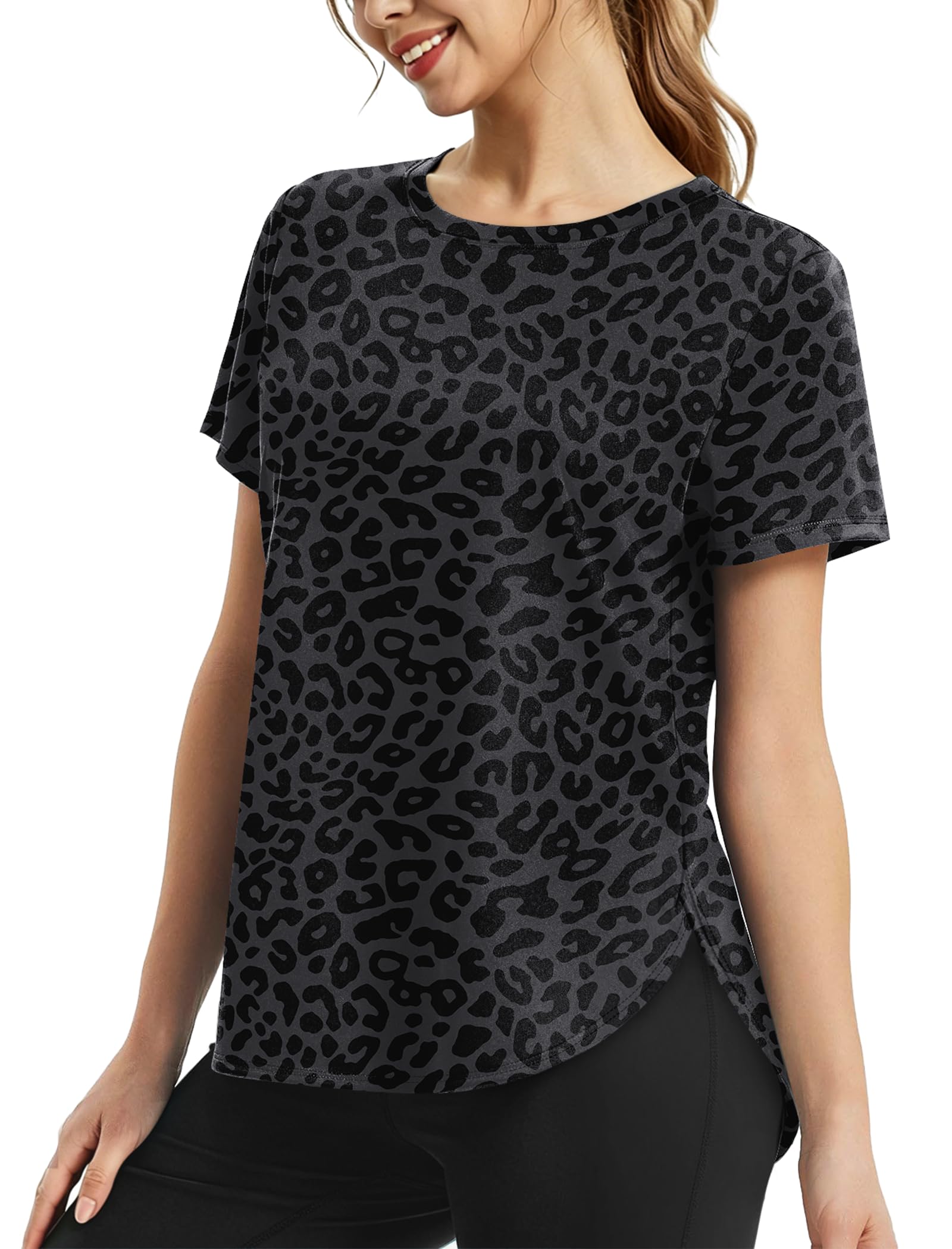 NIASHOT Workout Tops for Women Activewear Short Sleeve Shirts Gym Clothes Pilates Running Yoga Tops UPF 50+ Quick Dry — view 8