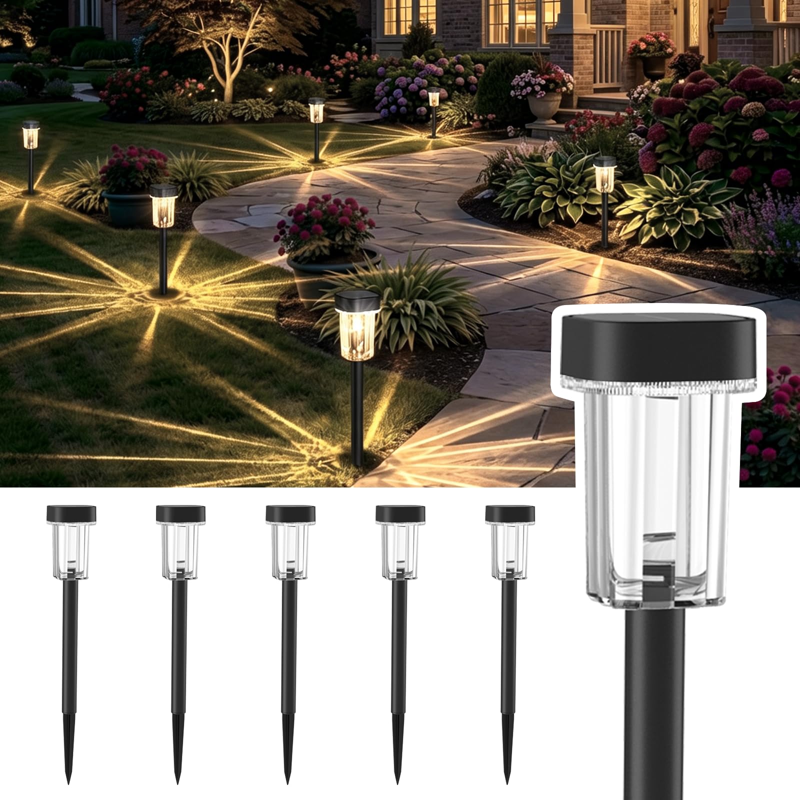 Liyade Solarlampen für Garten Außen, 6 Stück Solarleuchten für Garten Warmweiß IP65 Wasserdicht Solarleuchten Garten Deko für Rasen, Terrasse, Hof, Wege, Gehweg