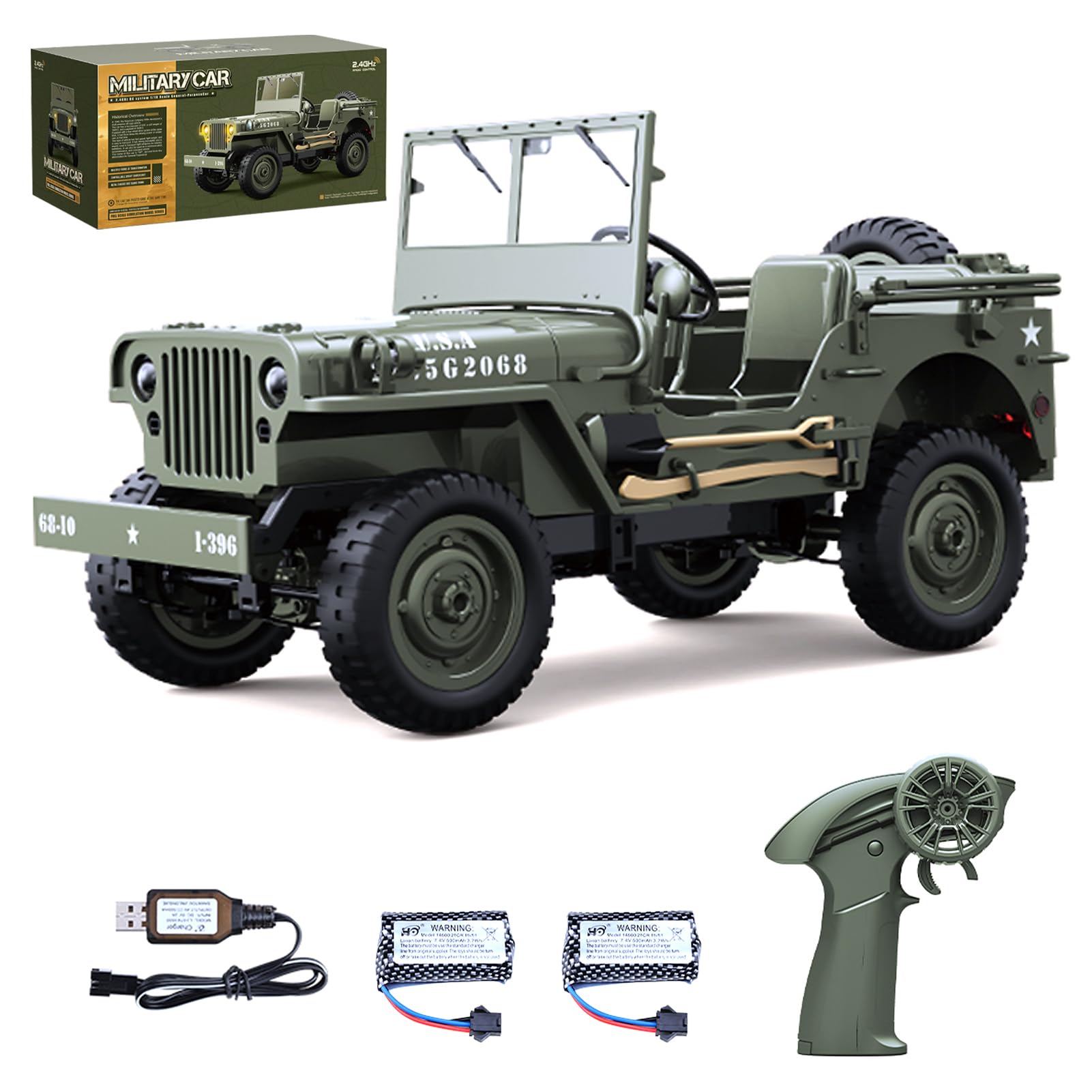 Hylukon Remote Control Car, 2.4Ghz 4WD Off Road RC Jeep Rock Crawler Vehicle with Linked Lights, 1:10 Scales All Terrain Remote Control Trucks RTR Hobby RC Car for Kids Adults