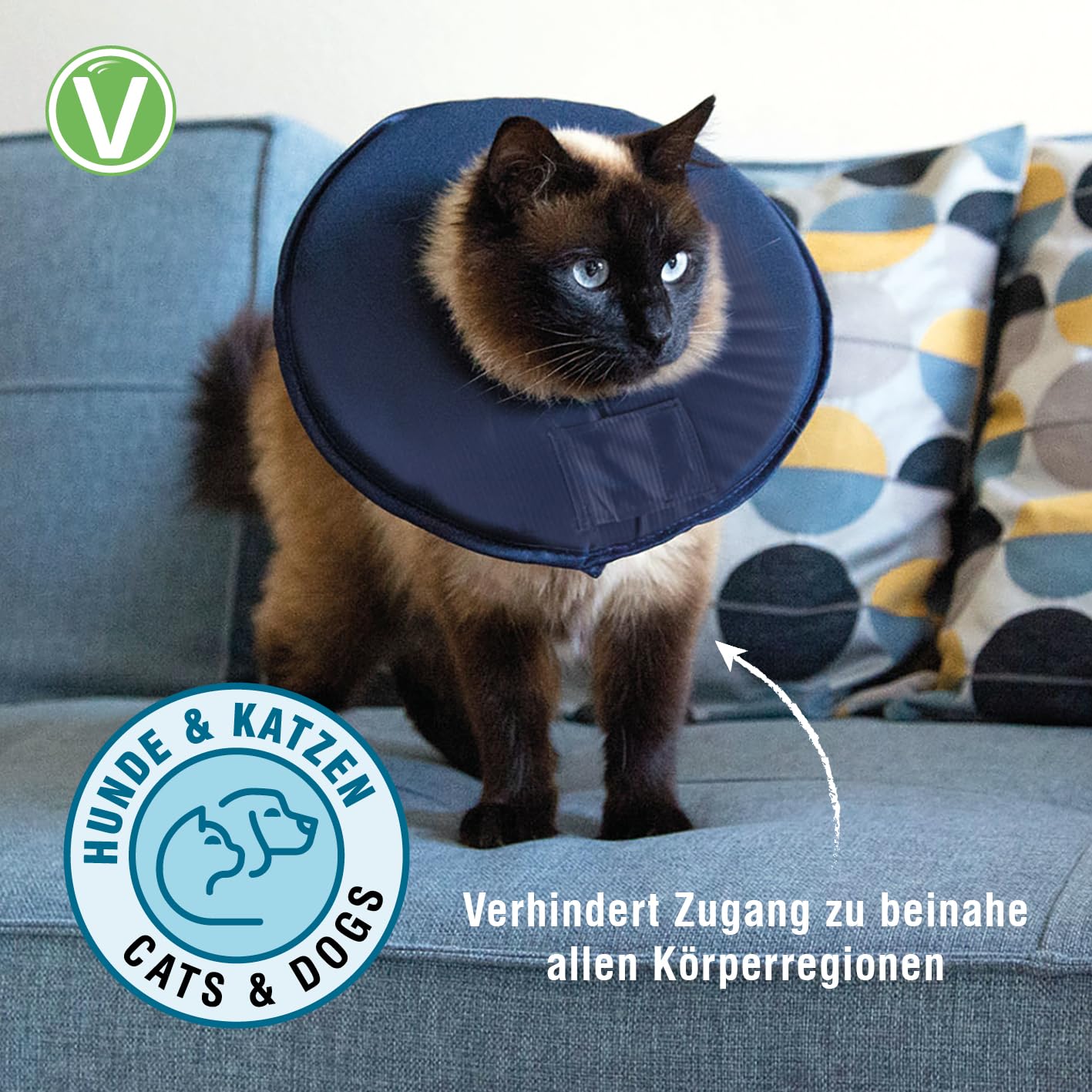 Vetlando Leckschutzkragen – Halskrause für Hunde & Katzen, Bequeme Alternative zu Plastikhalskragen, Keine Sichtbehinderung, wasserabweisend, waschbar – L Umfang 43-48cm Durchmesser 50 cm, blau