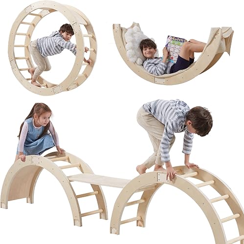 Gaint Bean - Escaladora de madera 8 en 1 para interiores con tobogán - Gimnasio Montessori para niños pequeños Escalera de escalada, juguete