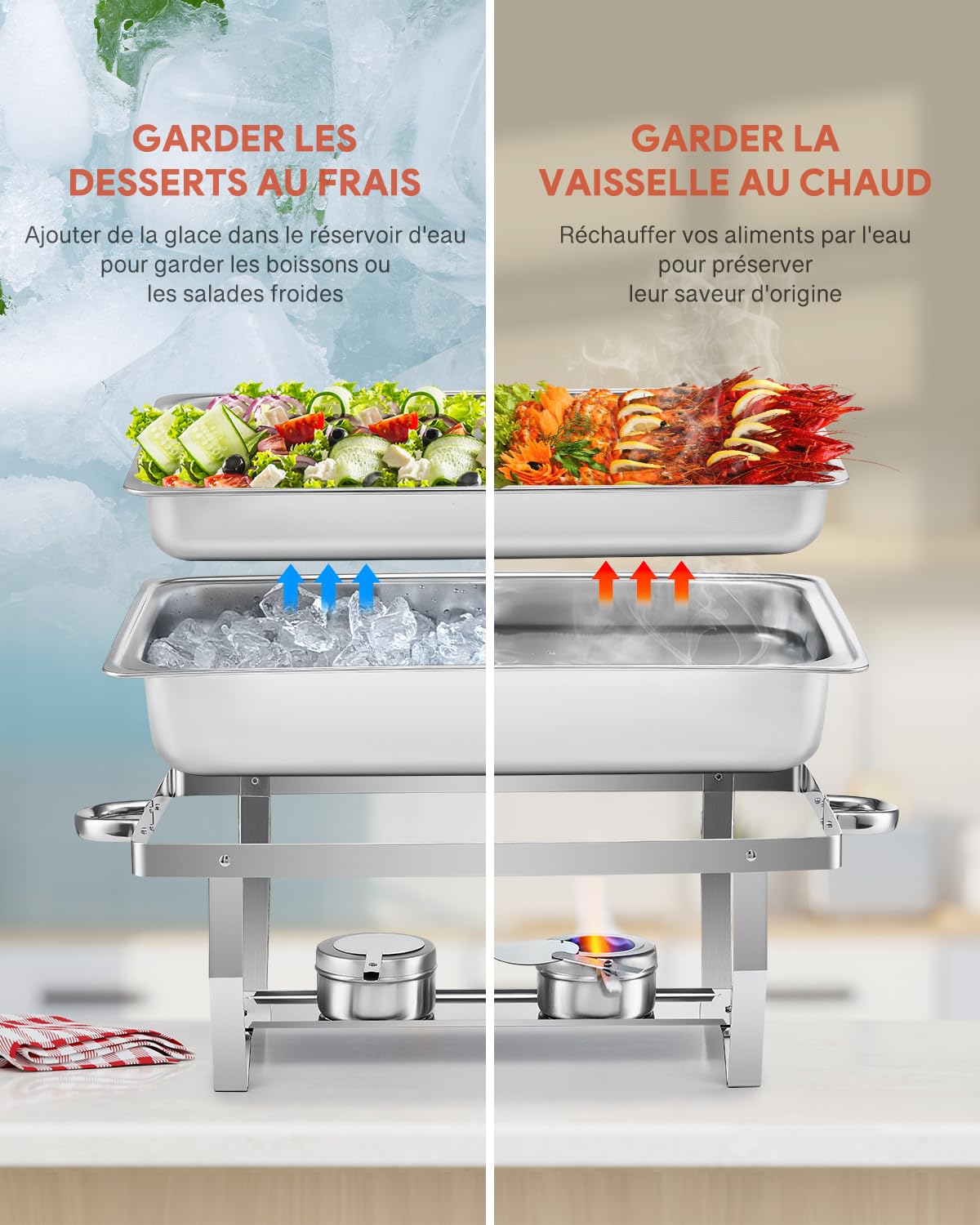 Wilprep Lot de 6 Chafing Dish 9L Chauffe-Plats en Acier Inoxydable Buffets Chauffants pour Maison Restaurants Fêtes Mariages Pique-Niques