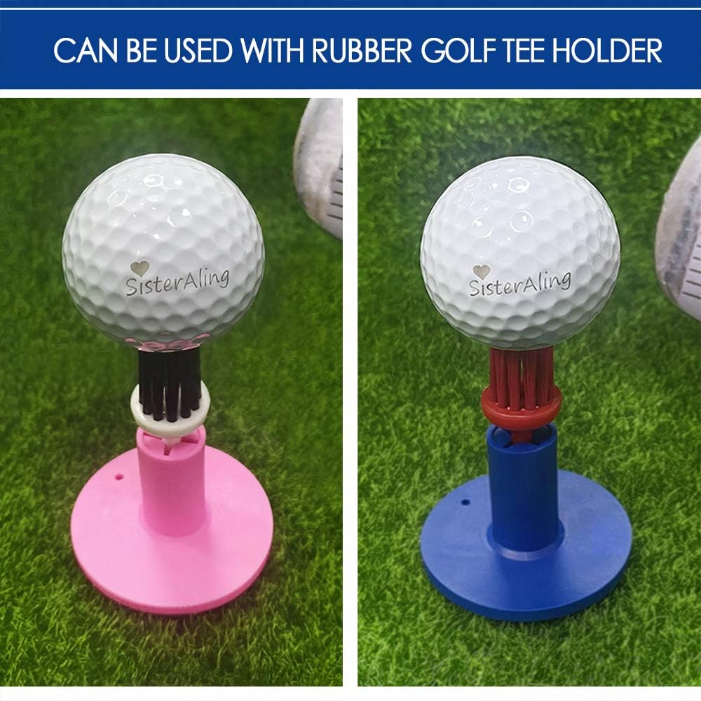 review SisterAling Brush Golf Tee-Durable Low-Resistance More Distance Consistent Height Type Unbreakable Driver Training Bristle Plastic Tees-52mm(8 Pack)