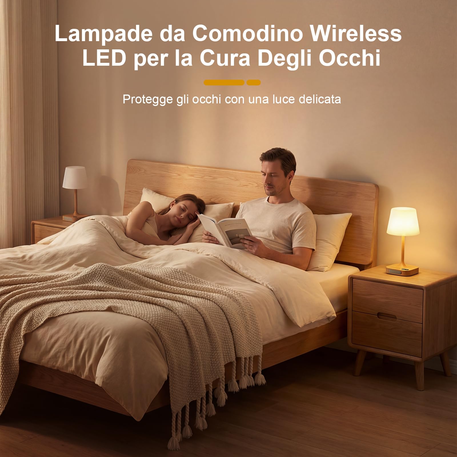 Lampade da Comodino Touch Set da 2, Lampada da Tavolo Senza Fili LED | Dimmerabile Ricaricabile Luce Notturna senza Fili con Memoria, Luce Notturna LED per Campeggio all'aperto Esterno Verande