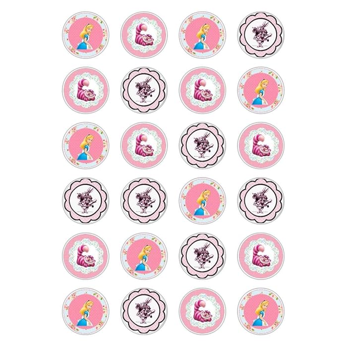 Buy 24 x Alice in Wonderland Tea Party afternoon tea Celebration Edible Paper Cupcake Toppers