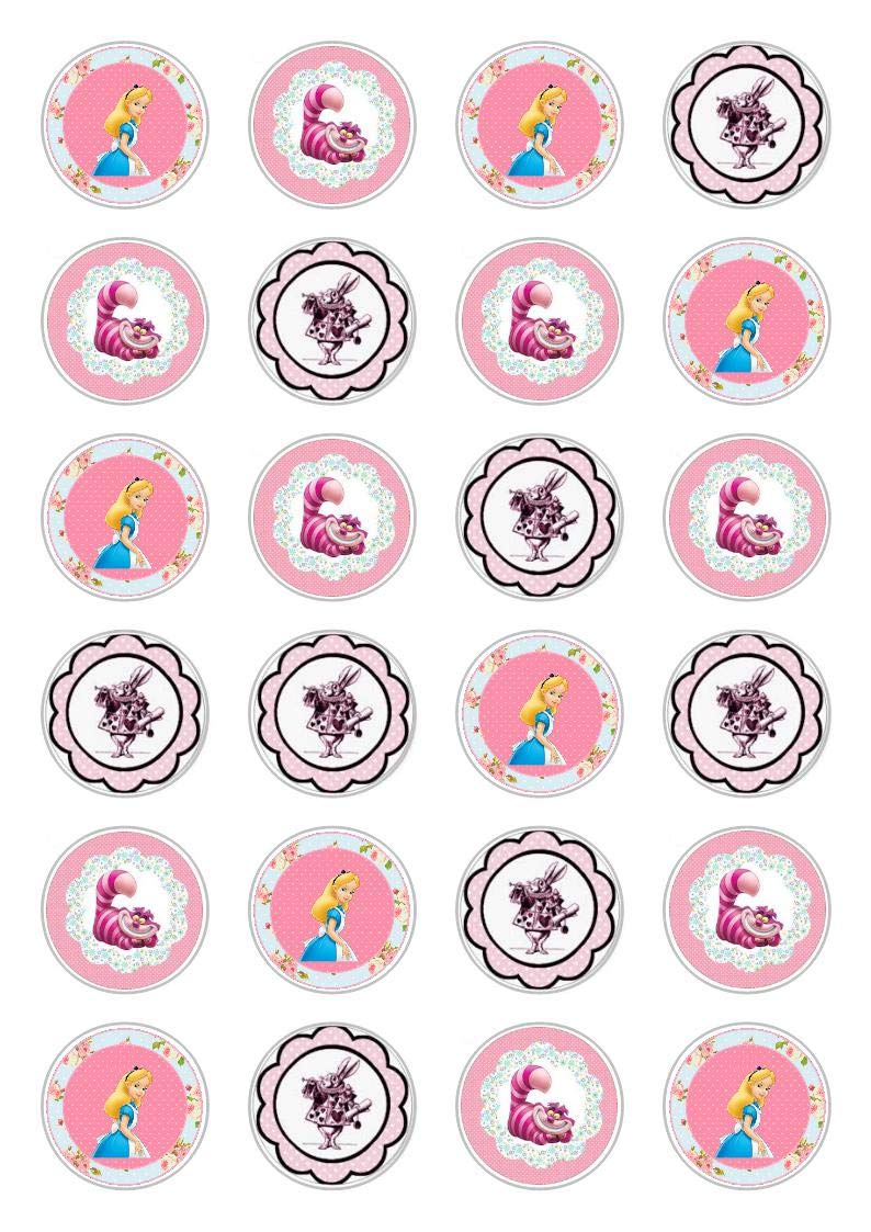 24 x Alice in Wonderland Tea Party afternoon tea Celebration Edible Paper Cupcake Toppers Cake Decorations Birthday