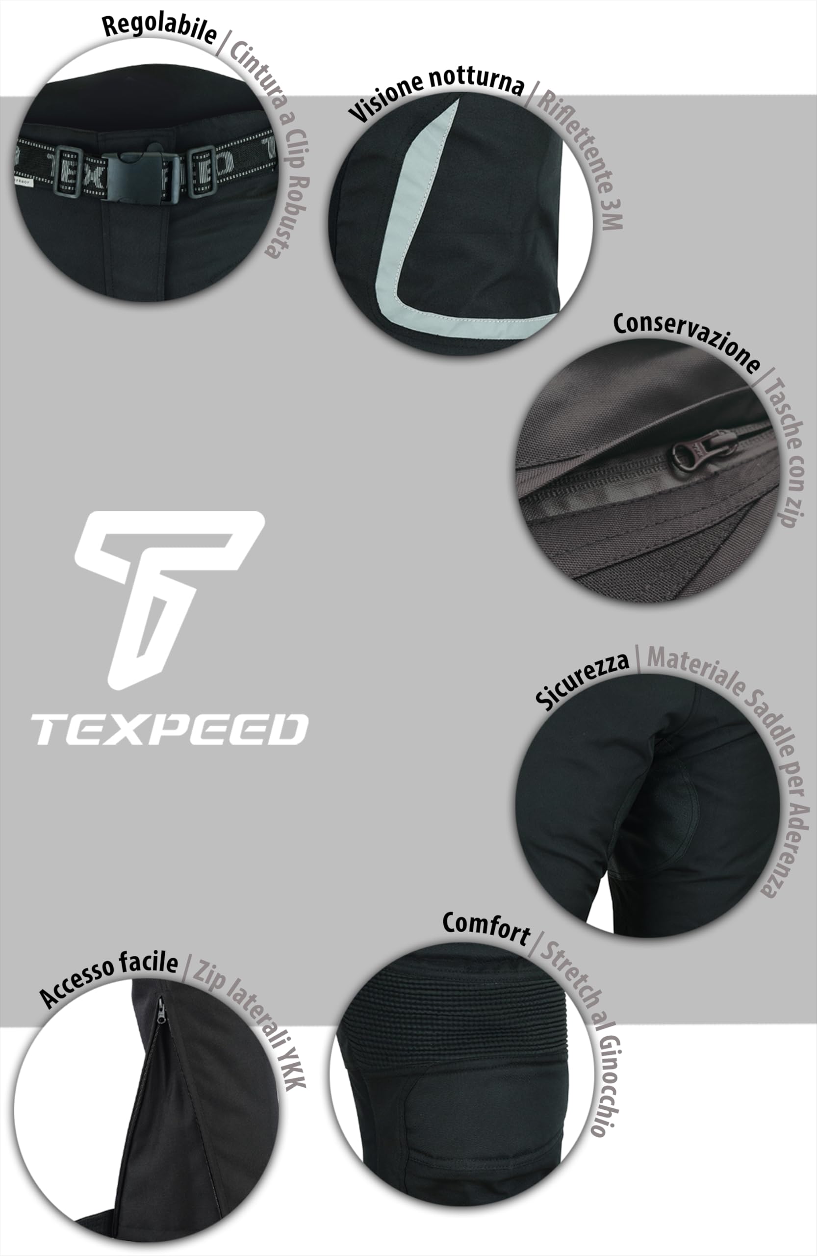 Texpeed Pantaloni da moto donna con protezioni - Tessuto impermeabile per scooter per Estate/Inverno - Armatura certificata CE (EN 1621-1) protettivi Nero - XL Girovita/Gamba Regolare