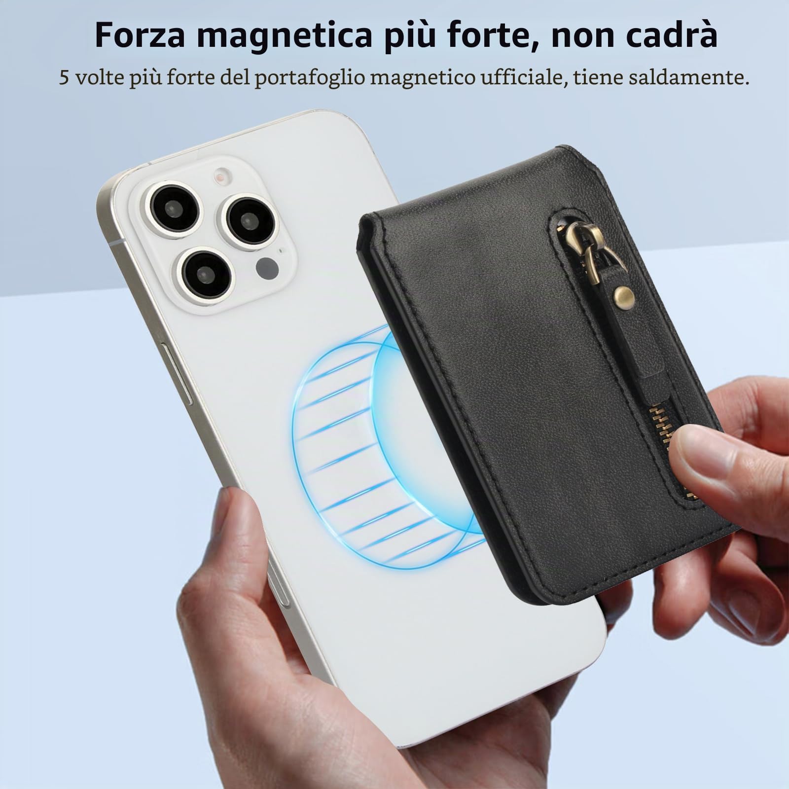 Ysnzaq per Magsafe Wallet Portafoglio PU in Pelle per iPhone 16/15/14/13/12 Pro/Max/Plus, Magnetico Portafoglio Porta Carte Supporto Adjustable Accessori per iPhone 16/15/14/13/12 Pro/Max.ZYC Black