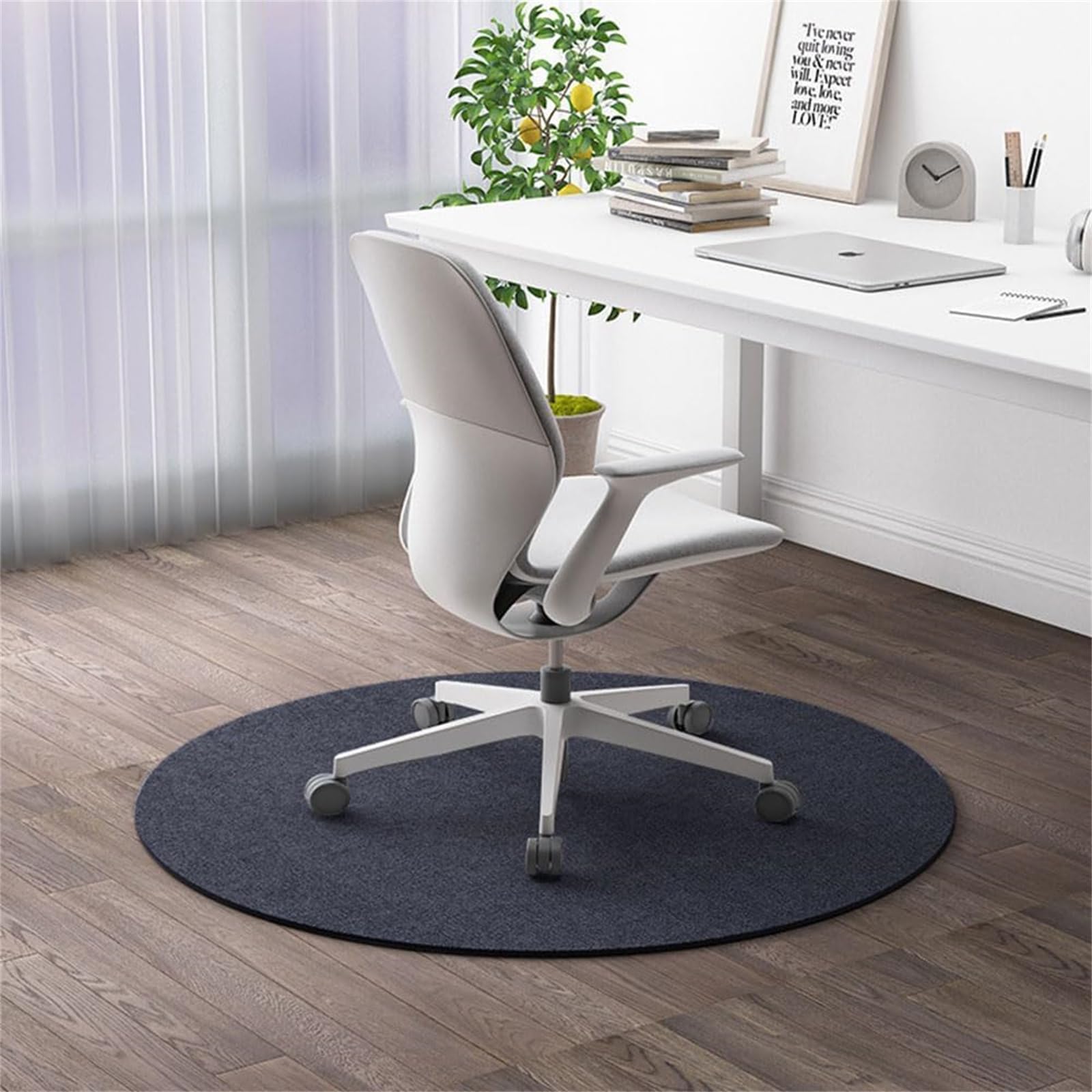Hixingo Round Office Chair Mat for Carpeted and Hardwood Floors, Non-Slip Rolling Chair Desk Rug TPE Carpet Floor Protecto-Easy Glide (Dark Grey,90cm)