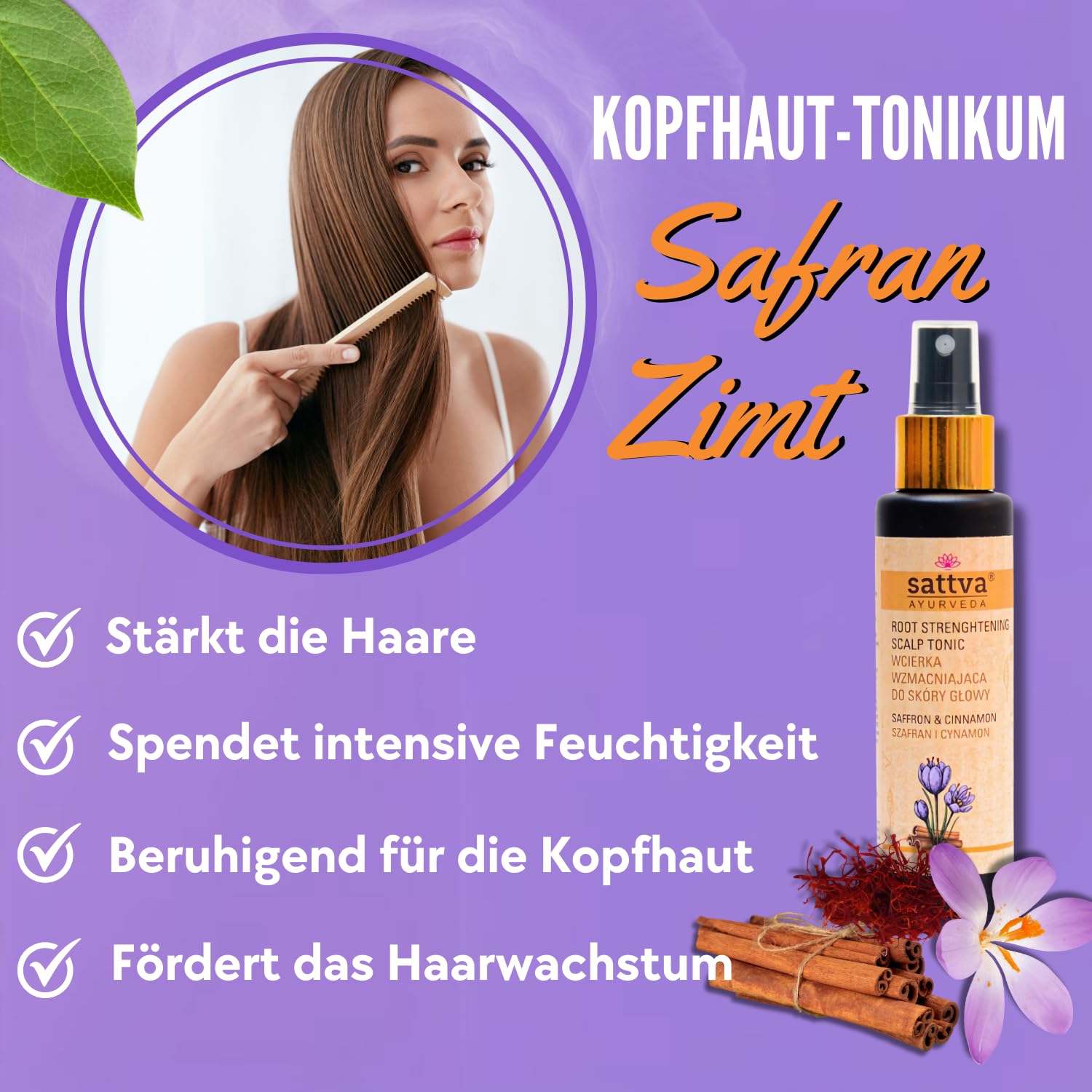 Sattva AYURVEDA Rub in Strengthening scalp lotion Saffron Cinnamon 100ml wcierka, 100 ml (Pack of 1) - Image 3