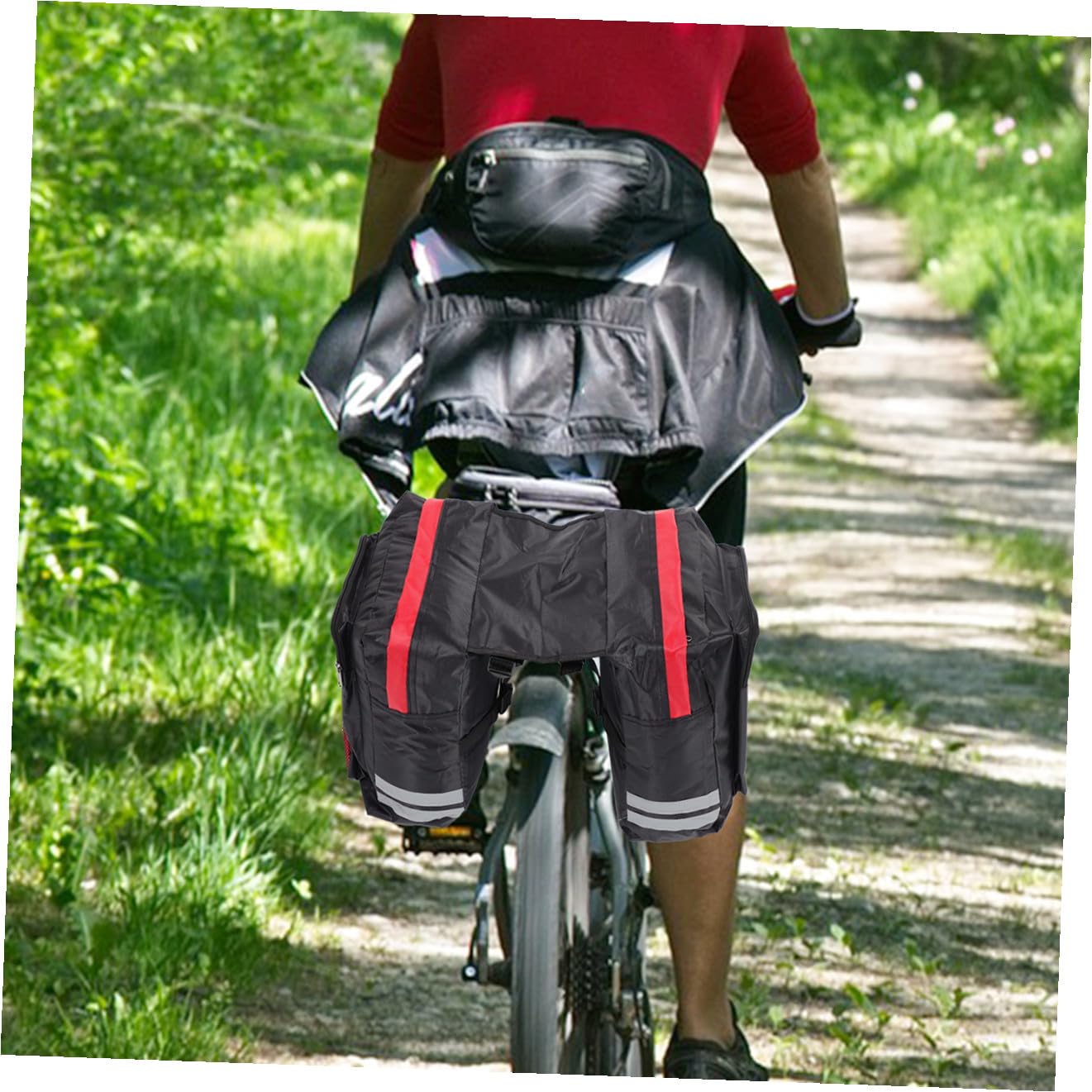 Toddmomy Sacca per Portapacchi Posteriore per Bici Sacca Doppia per Seggiolino Bici Facile da Installare e Sgancio Rapido Strisce Riflettenti