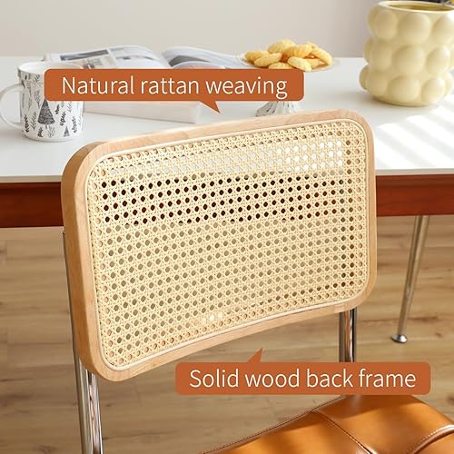 Miniatura 4 de Juego de 2 sillas de comedor, diseño moderno de mediados de siglo con patas cromadas de ratán de terciopelo tapizado para comedor, sala de estar,