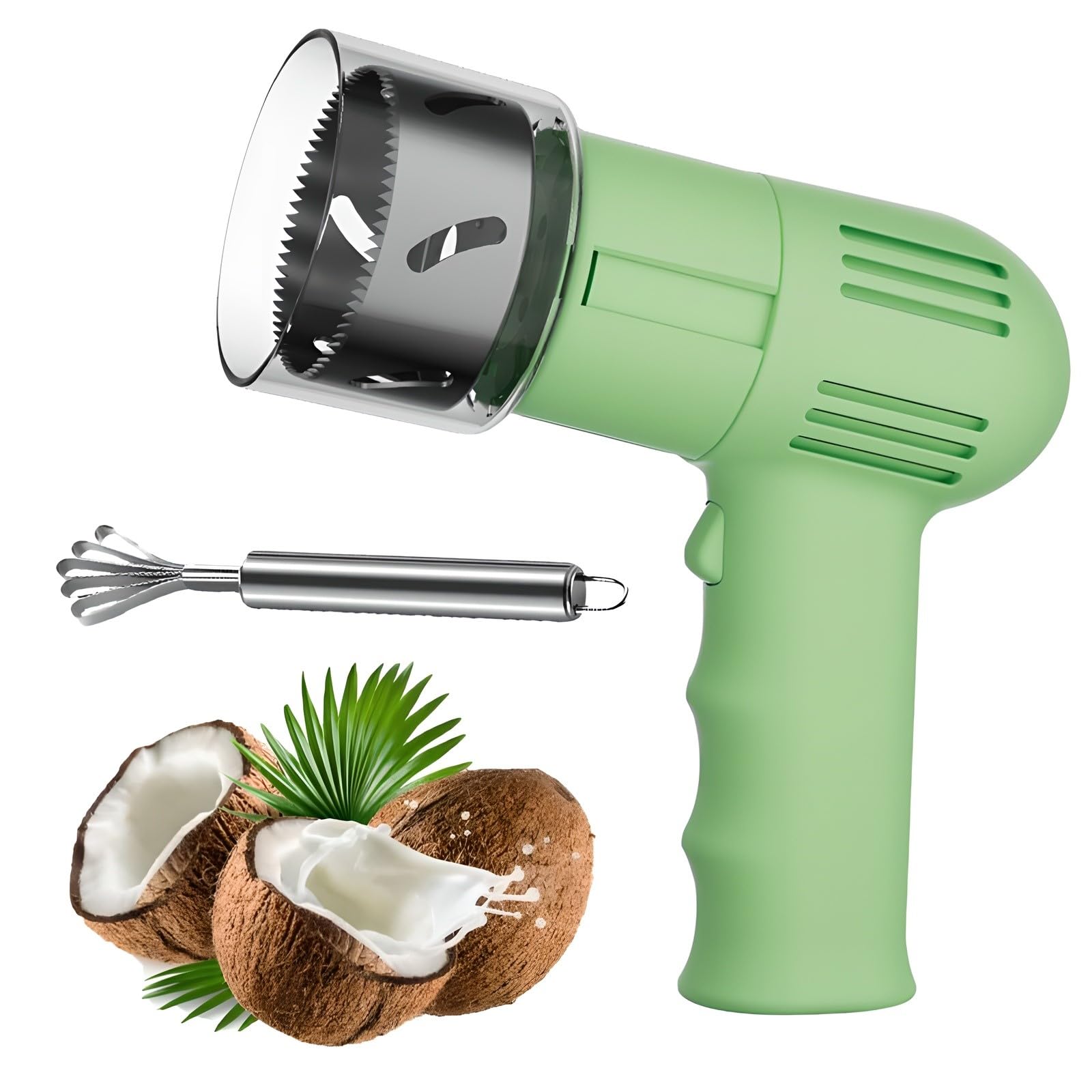 Ouvre-Noix de Coco Électrique, Outil Portable en Acier Inoxydable avec Grattoir, Diamètre D'ouverture 6 Cm, Facile Ouvrir, pour Magasin Et Restaurant
