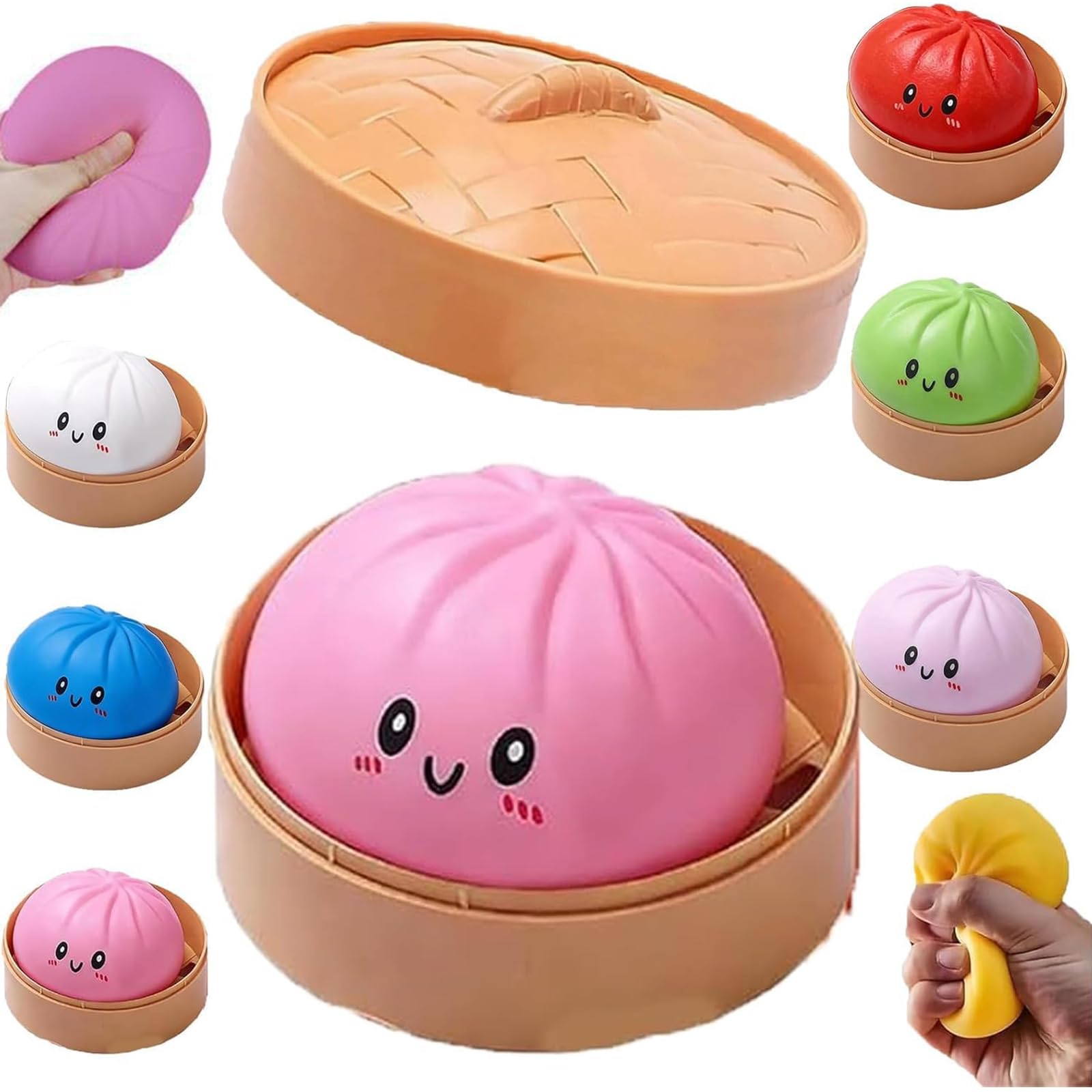 Mystery Dumpling Squishy, 4 Inch Jumbo Dumpling Stress Ball, Squishy Bun, Anxiety Relief Fidget, Soft Squeeze Decompression Dough for Adults Classroom Prizes & Party Favors (Pink) — view 8