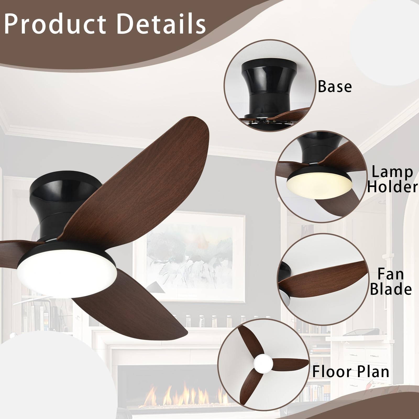 Groß Deckenlampe mit Ventilator Wohnzimmer Dimmbar Fernbedienung LED Deckenleuchte mit Ventilator Reversibel Leise DC Lampe Mit Deckenventilator Smart Modern für Schlafzimmer, Salon-Black