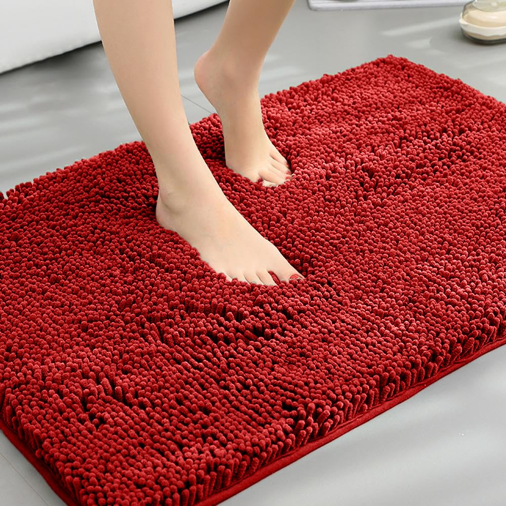 Dense Chenille Bathroom Rugs, Extra Soft and Absorbent Bath Mat, Non-Slip Shaggy Mats for Shower, Bathtub, Kitchen, Machine Washable Rug Pad Plush Carpet, 20"x32"