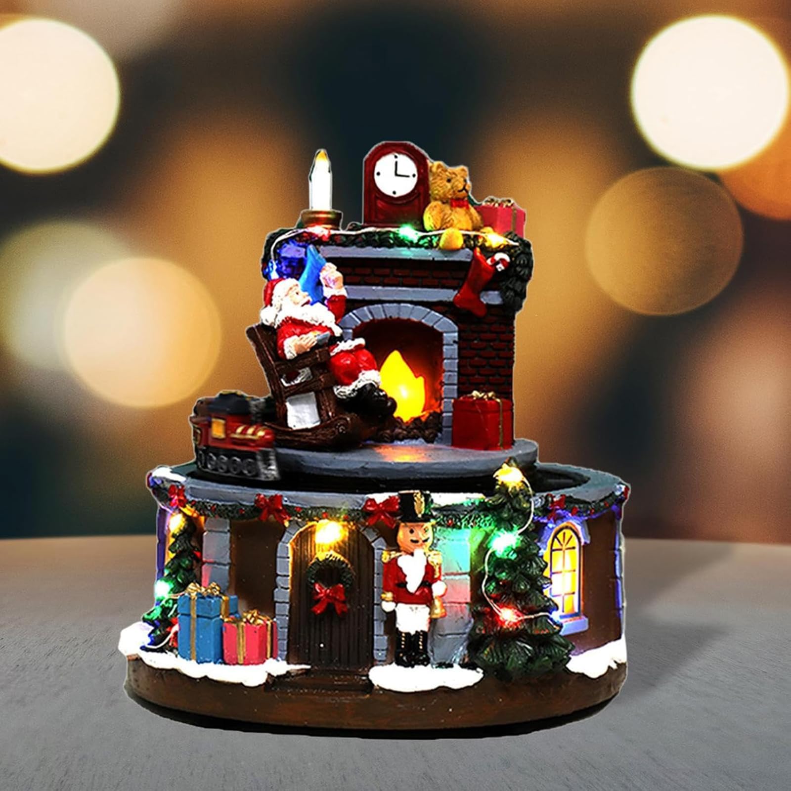 Adorno Navideño De Resina para Pueblo, Casa De Papá Noel con Escena De Nieve, Música Clásica Navideña Y Luz LED. Resistente Y Duradero. Textura Maravillosa. Ideal para Repisas Y Estanterías