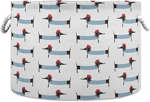 FRODOTGV Lindo perro salchicha parisino de dibujos animados blanco cesta de almacenamiento plegable e impermeable contenedor de juguetes círculo con