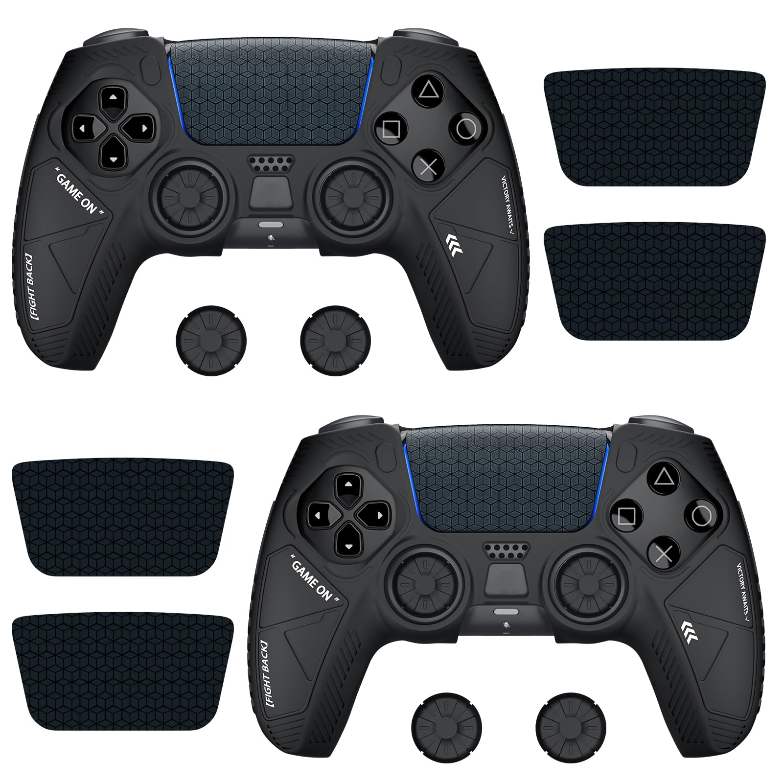 2 pcs Anti Slip Cover Skin for PS5 Controller,JORREP Housse antidérapante en Silicone pour Manette PS5 avec emplacements pour Les Pouces, Autocollants pour pavé Tactile,Noir