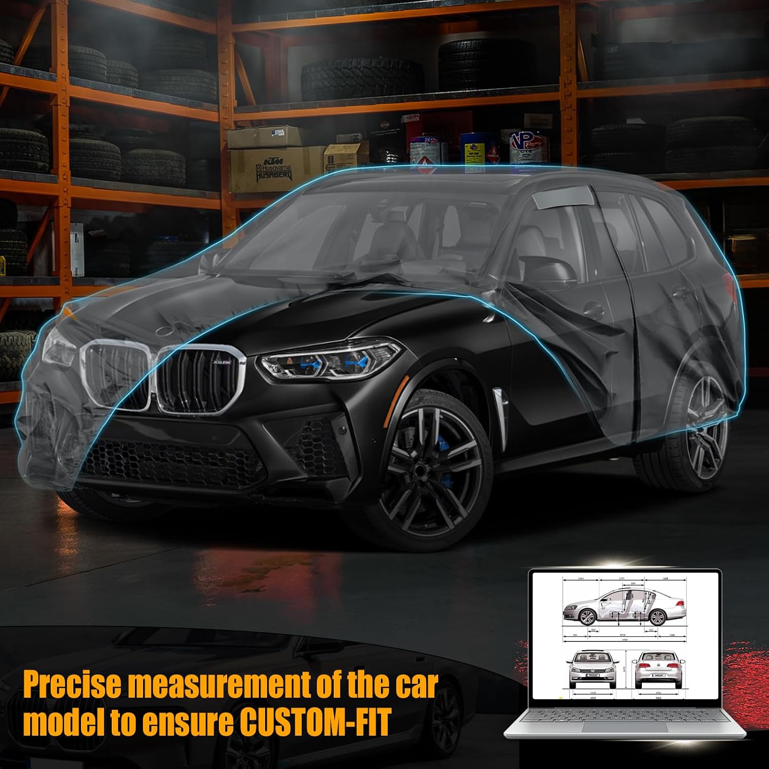 Waterproof Premium Car Covers Replace for 2006-2025 BMW X5 X6, 10 Layers Heavy Duty with Cotton Liner All Weather Car Cover with Zipper Door, Windproof Bands for Snow Rain Dust Protection