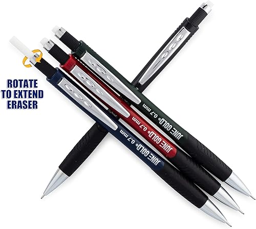 Miniatura 2 de June Gold Paquete de 8 lápices mecánicos HB #2 de 0.028 in, borrador giratorio extra largo, 2 dispensadores de plomo/con 220 repuestos y 8