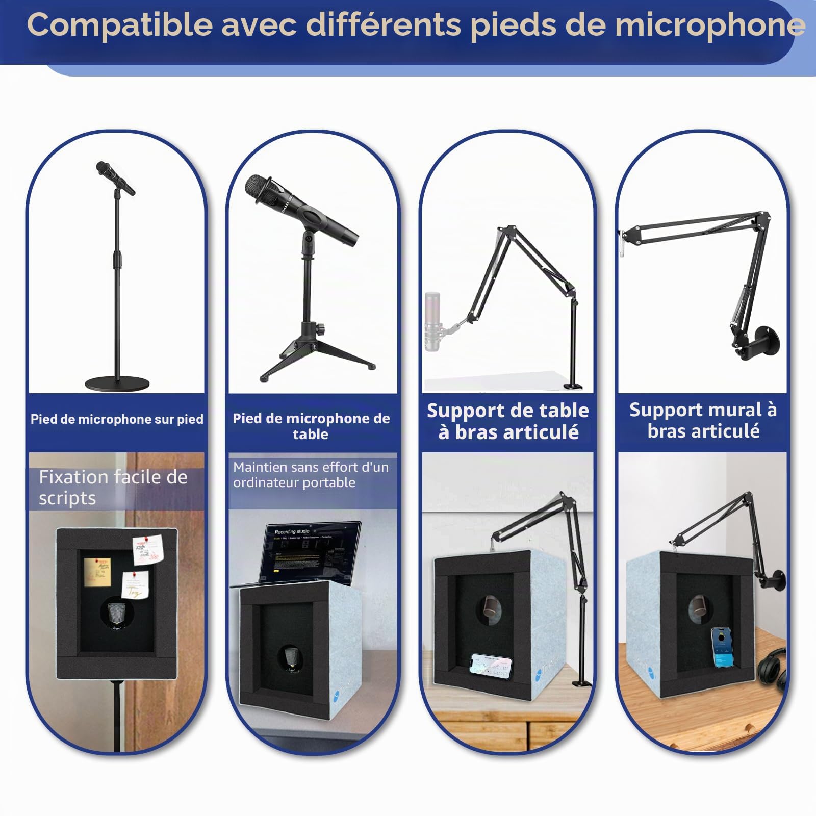 BXI Cabine vocale fermée, boîte d'isolation pour microphone portable, filtre réfléchissant pliable avec mousse acoustique et panneaux, enregistrement sonorisant, équipement de studio à domicile pour