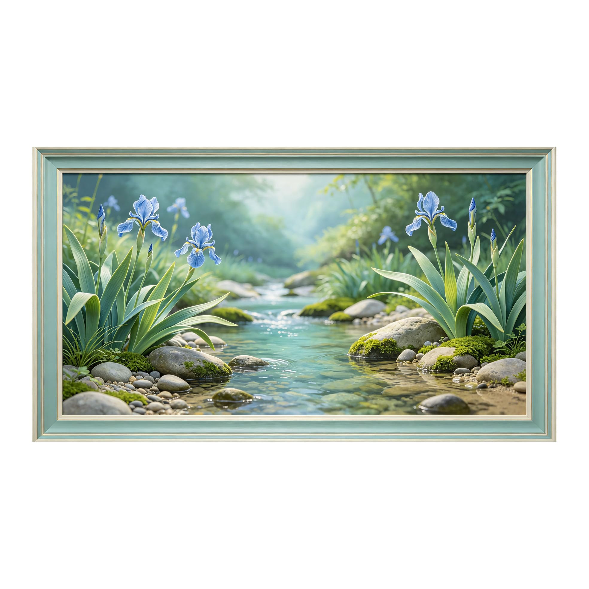 Murasolite 3D Framed Wall Art Botanical Stream Landscape Watercolor SelfAdhesive Fabric Mural Wall Decor， Peel and Stick No Damage to Wall， AntiFall Safe Design for Bedroom Living Room