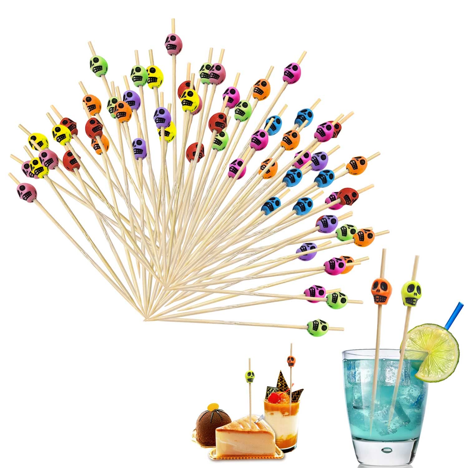 100 Stück Cocktailspieße Bambus - 12cm Fingerfood Spieße In Verschiedenen Farben & Formen