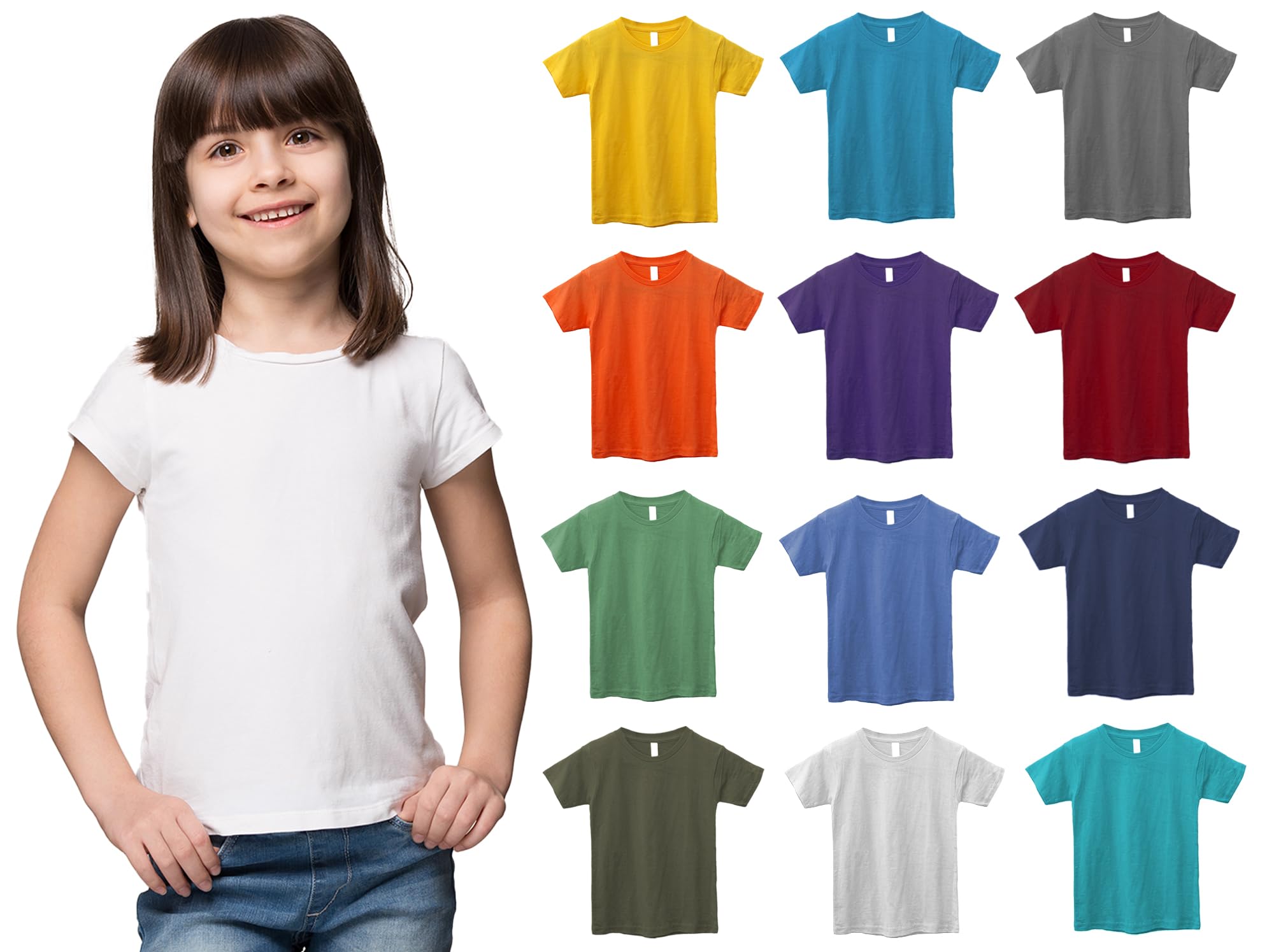 Confezione da 12 magliette in cotone per bambini, all'ingrosso unisex per bambini, confezioni di magliette leggere per ragazzi e ragazze