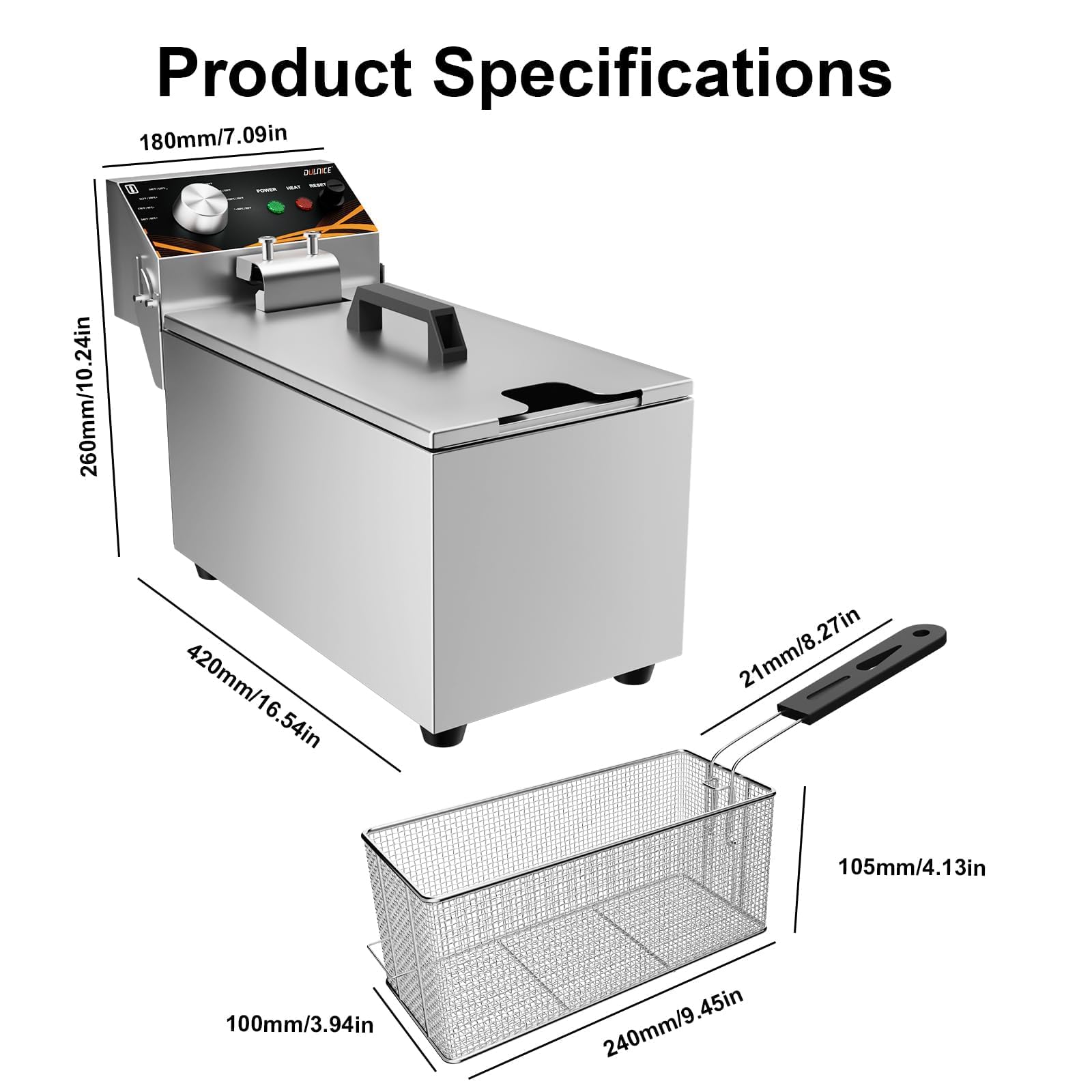 3.5L Gastro Friteuse,Professionelle Elektrische Fritteuse Temperaturregelung 60–200 °C Schnelle Aufheizung Für Pommes Frites 2000W