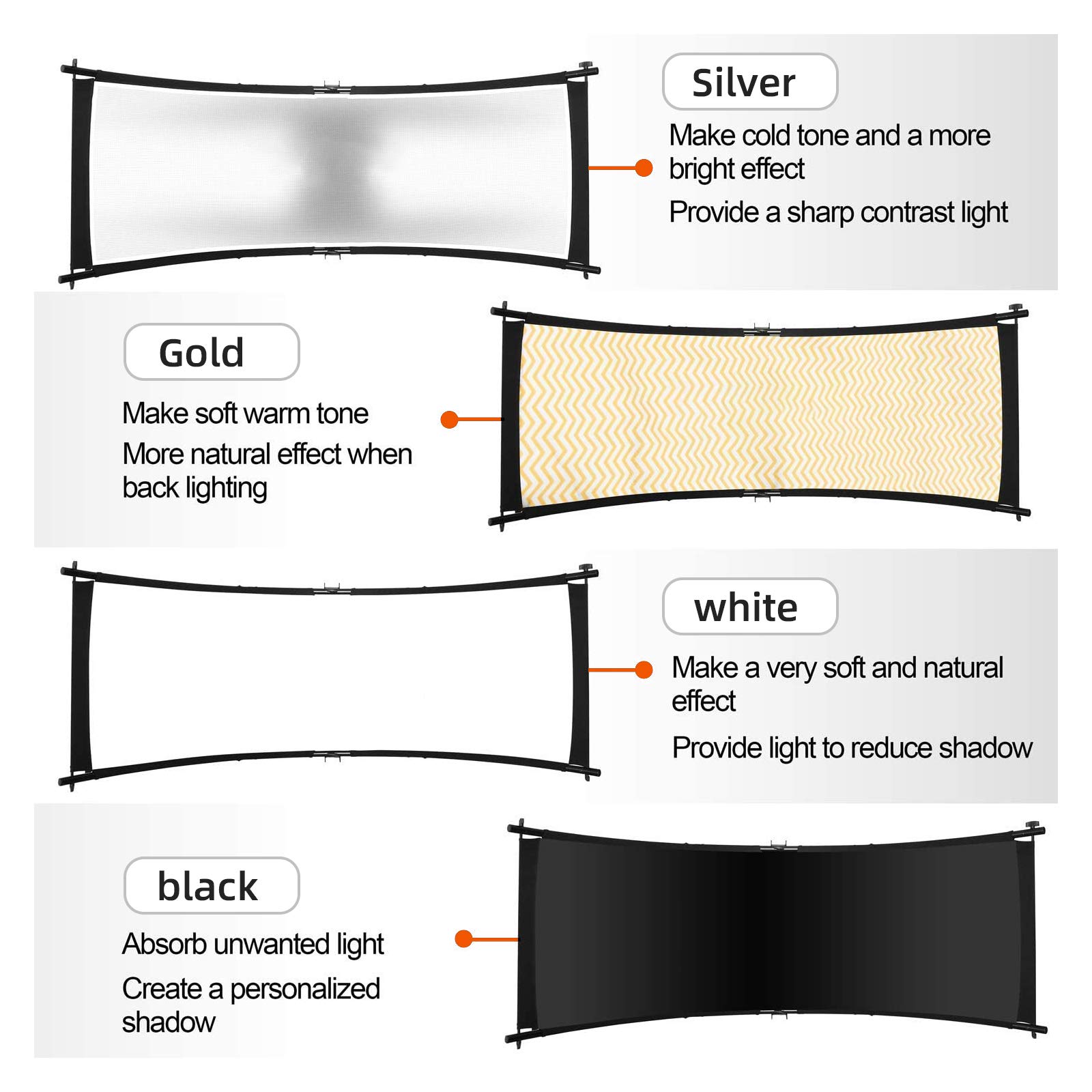 Diffusore riflettore a conchiglia, 155 x 60 cm, con riflettore curvo per illuminazione Arclight, nero, bianco, oro, argento, borsa per il trasporto per fotografia, ritratto e studio