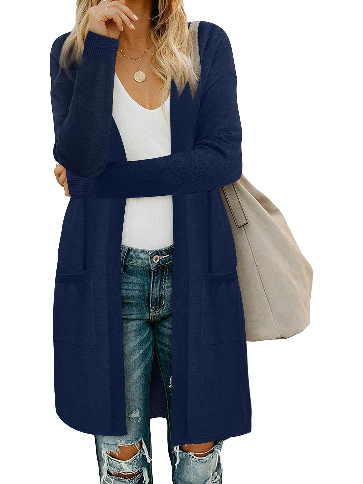 Moss Rose Women's Classic Sweaters Cardigan Long Sleeve Knit Coat Outwear with Pocket Available in Plus Size