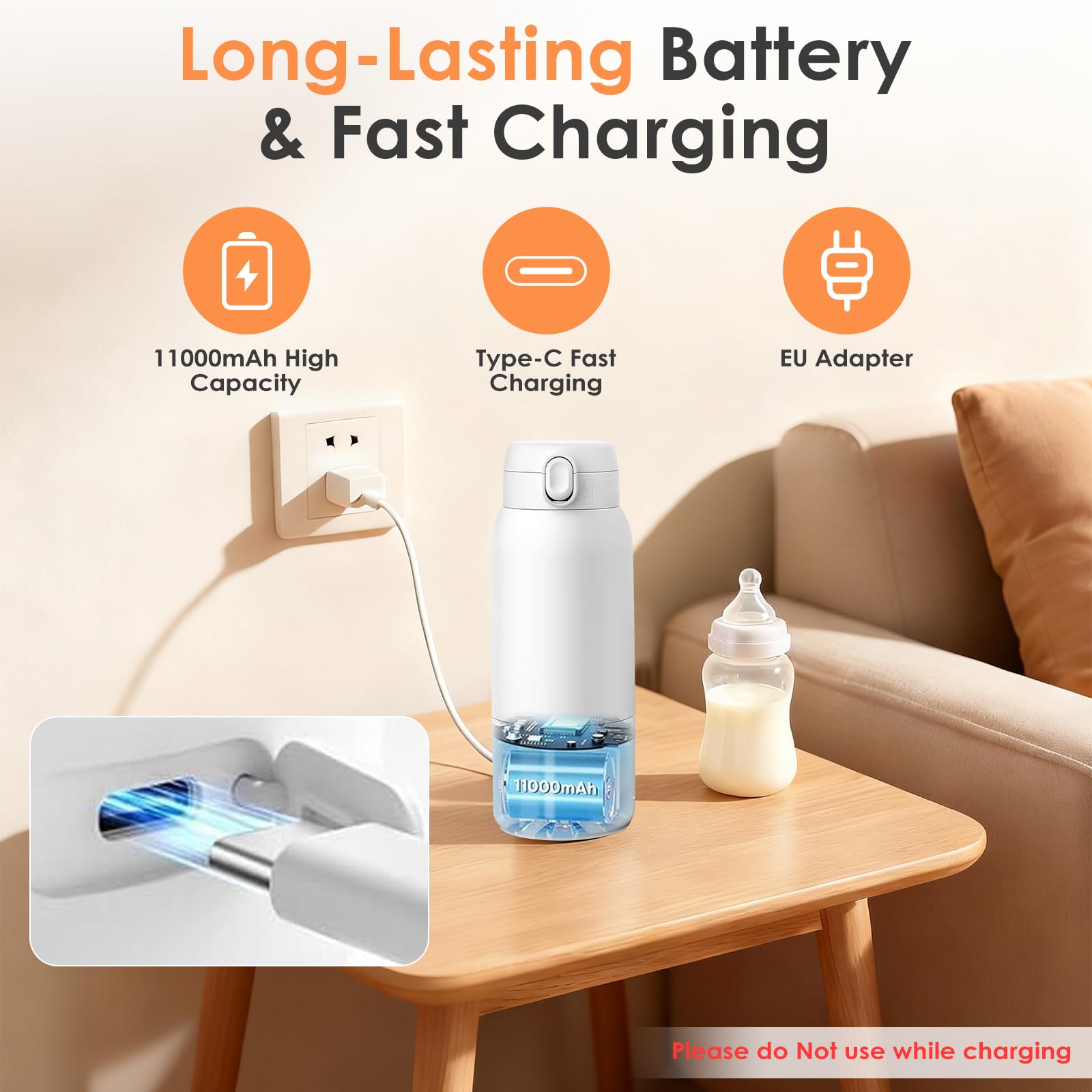 Scaldabiberon Elettrico Portatile,Scalda Biberon Neonato Senza Fili 500ml, Scaldabiberon da Viaggio per Latte e Acqua, Riscaldamento Veloce, Temperatura Regolabile, Ricarica USB, Senza BPA