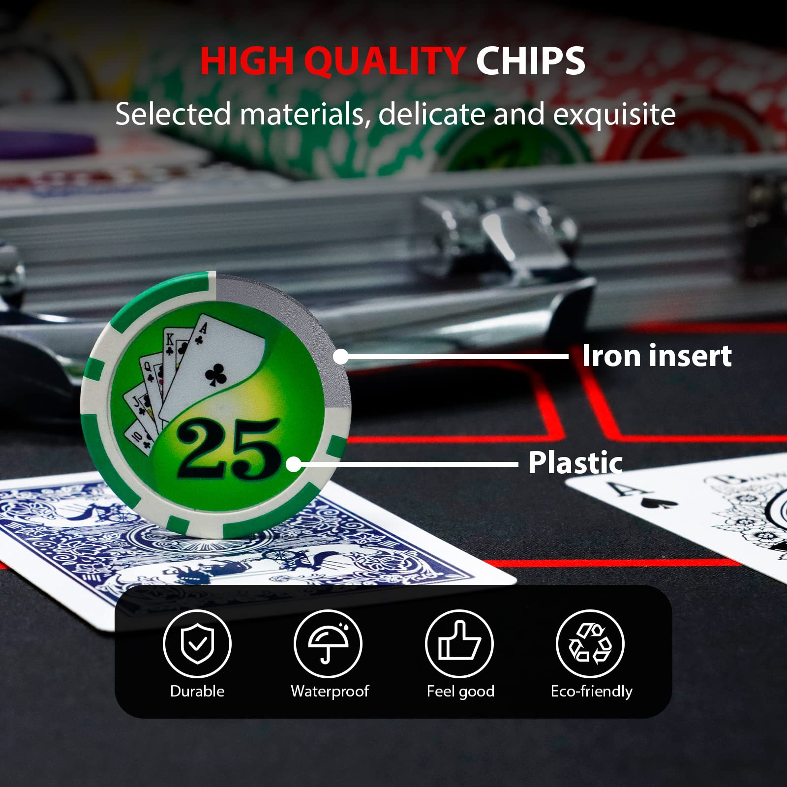 Boyzhood Jetons de Poker avec Chiffres, Lot de 500 jetons de Poker avec étui de Transport en Aluminium, 11,5 g, pour Jeux de Hasard Texas Holdem et Blackjack.