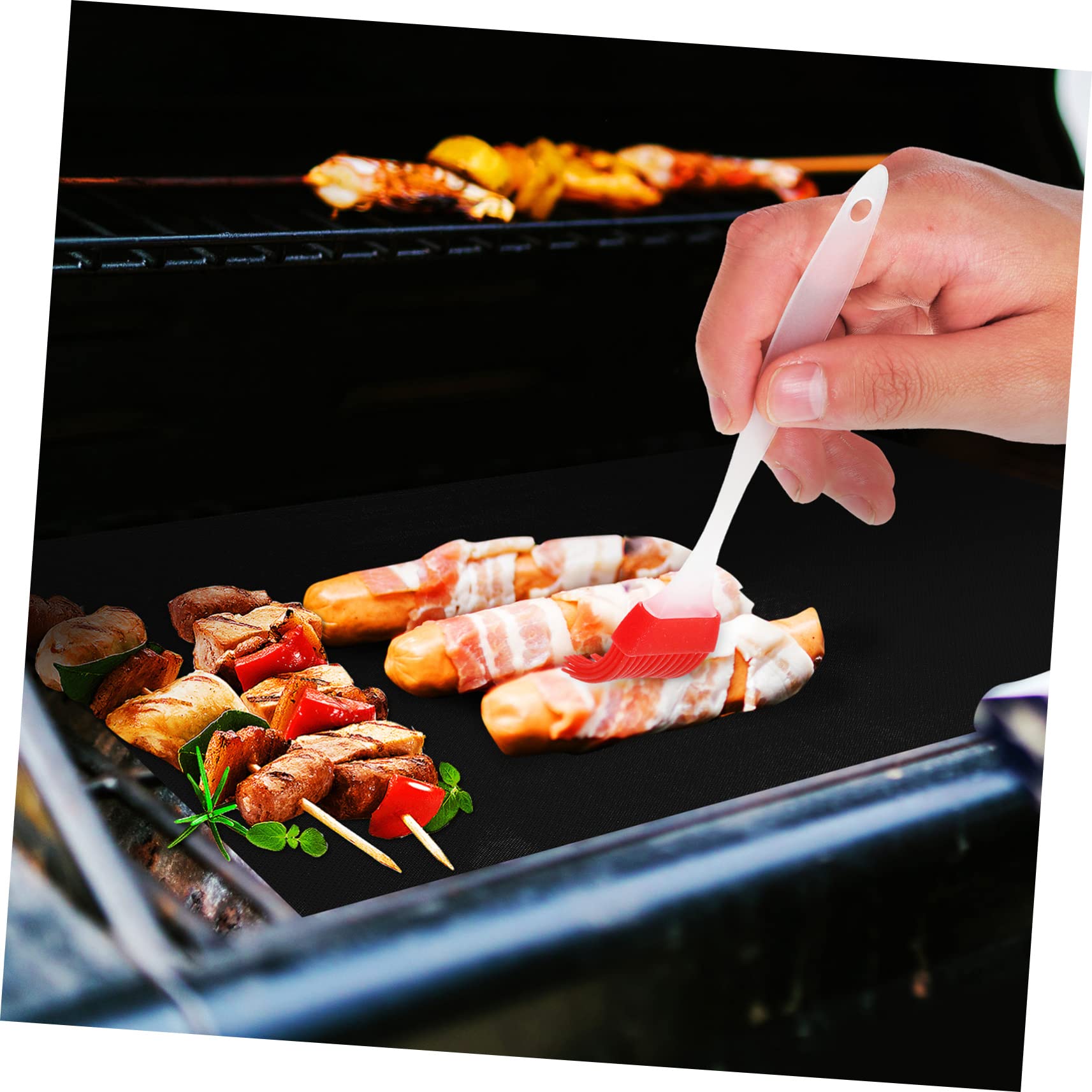 VANZACK BBQ Cooking Mat Kit 4 BBQ Mats for Gas Grill Reusable Baking Sheets Tongs