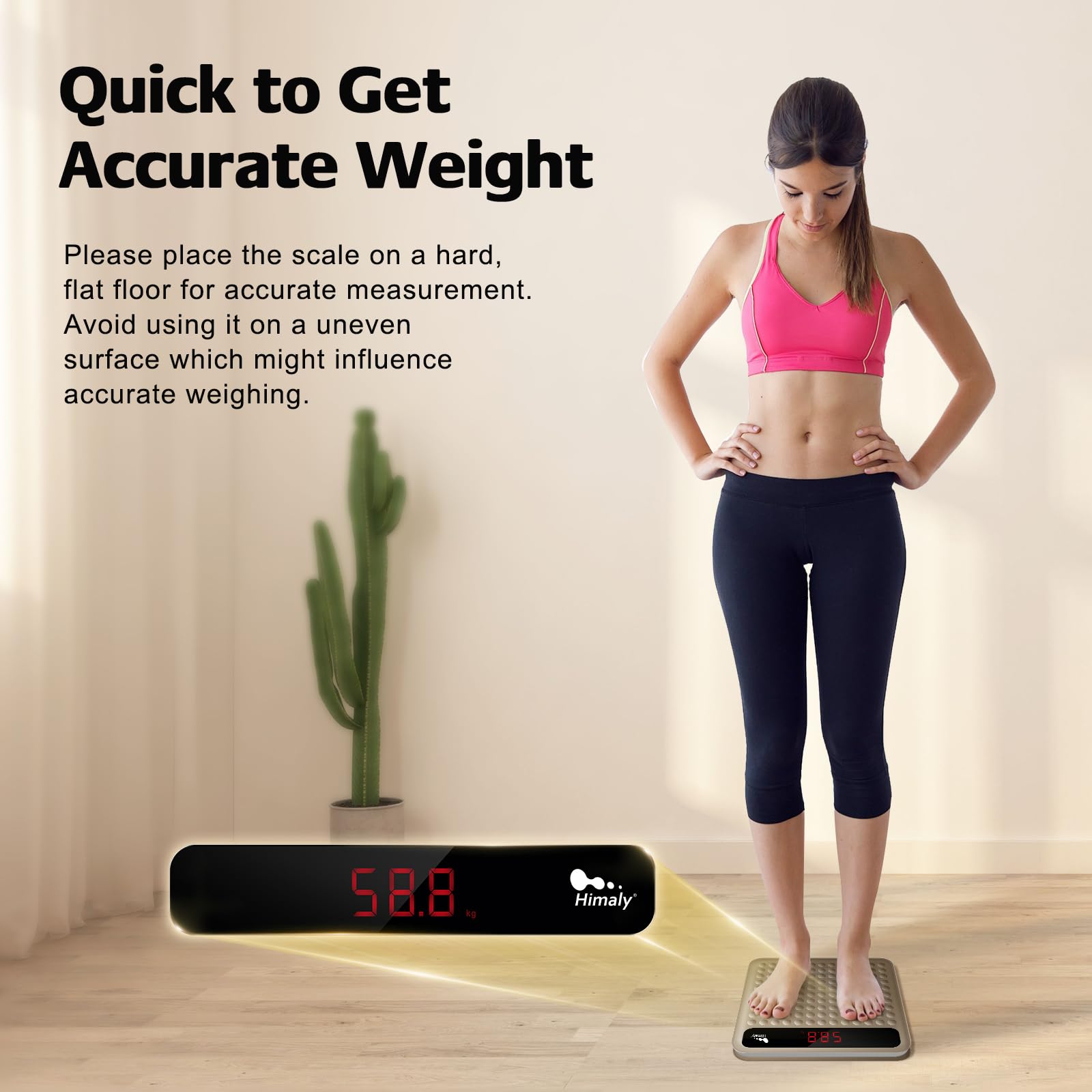 himaly Bilancia pesapersone digitale per bagno, tecnologia Step-On, misura ad alta precisione con grande piattaforma in silicone antiscivolo e display digitale LCD, capacità 180 kg, marrone