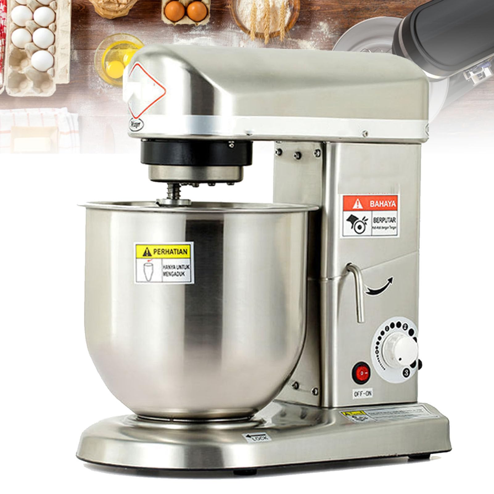 UMJIGF Kitchen Electric Stand Mixer, 3-Speed Tilt-Head Food Mixer with 10L Stainless Steel Bowl, Dough Hook, Flat Beater, Whisk,Stainlesssteel