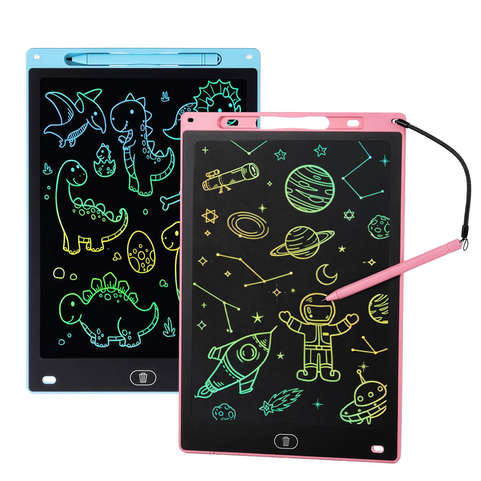 FERNVALE 2pack 12inch LCD Writing Tablet for Kids, Colorful Reusable Doodle Board with One Click Erase, Pressure Sensitive Drawing Tablet with Stylus (Pink)