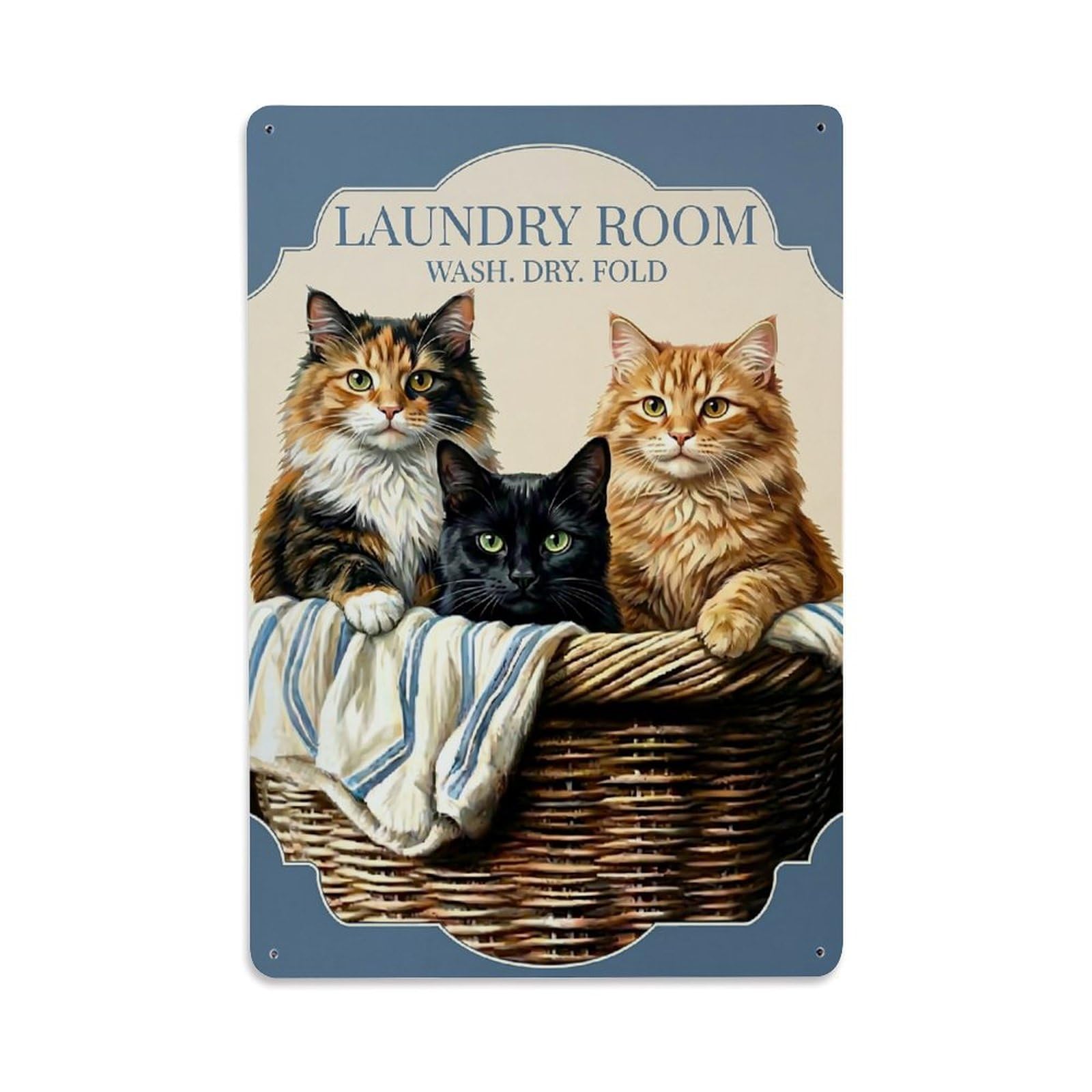 Nestemfo Vintage Three Cats In Laundry Basket Tin Sign Metal Sign, Living Room,Bar, Home, Bedroom Wall Decor,Retro Metal Poster 8X12 Inches