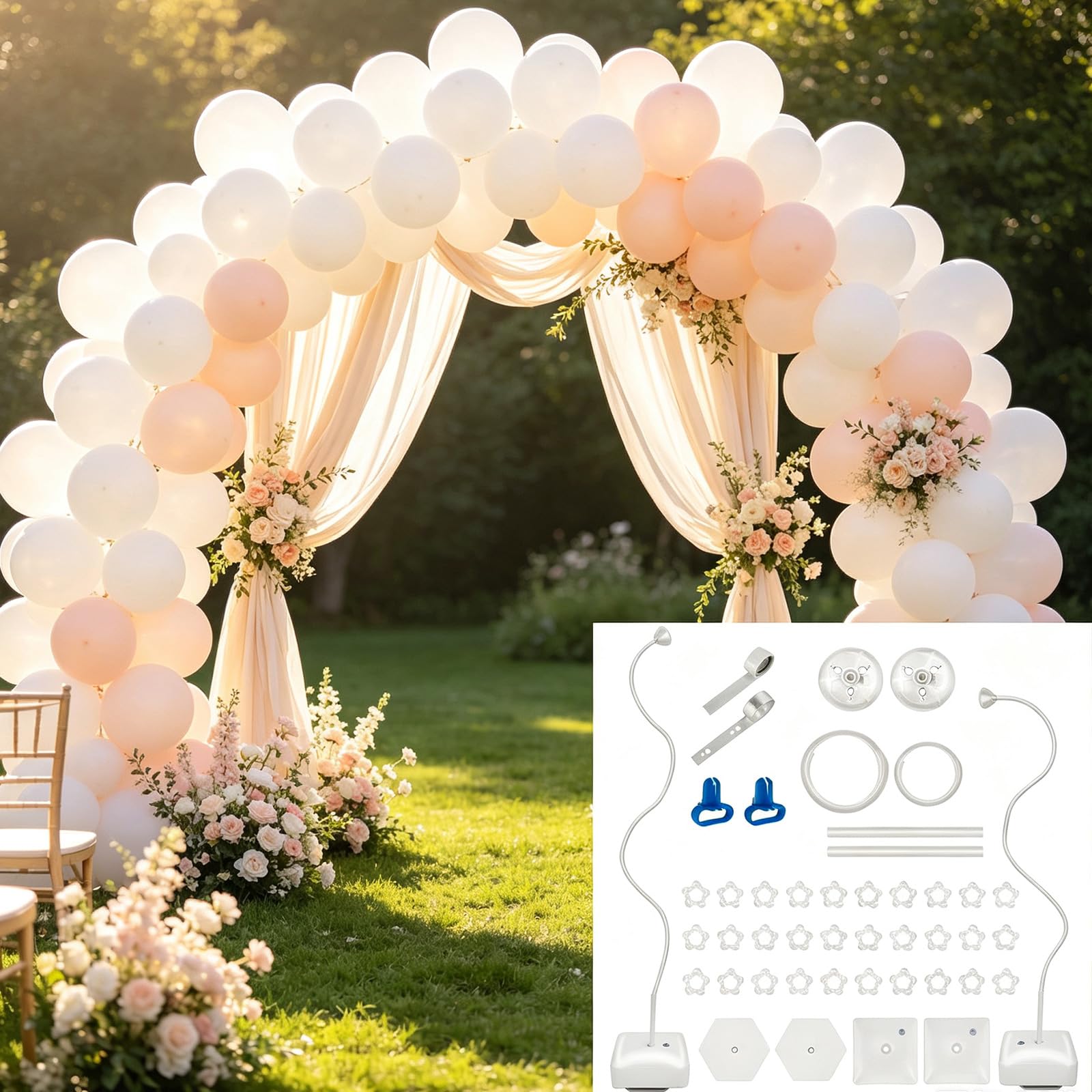 Celebration Arch Decor Rahmen für Empfangseingang Styling mit PVC | Standfuß, drapierter Ballon-Blumen-Akzent, ca. 150 x 250 cm, Hochzeitsgebrauch