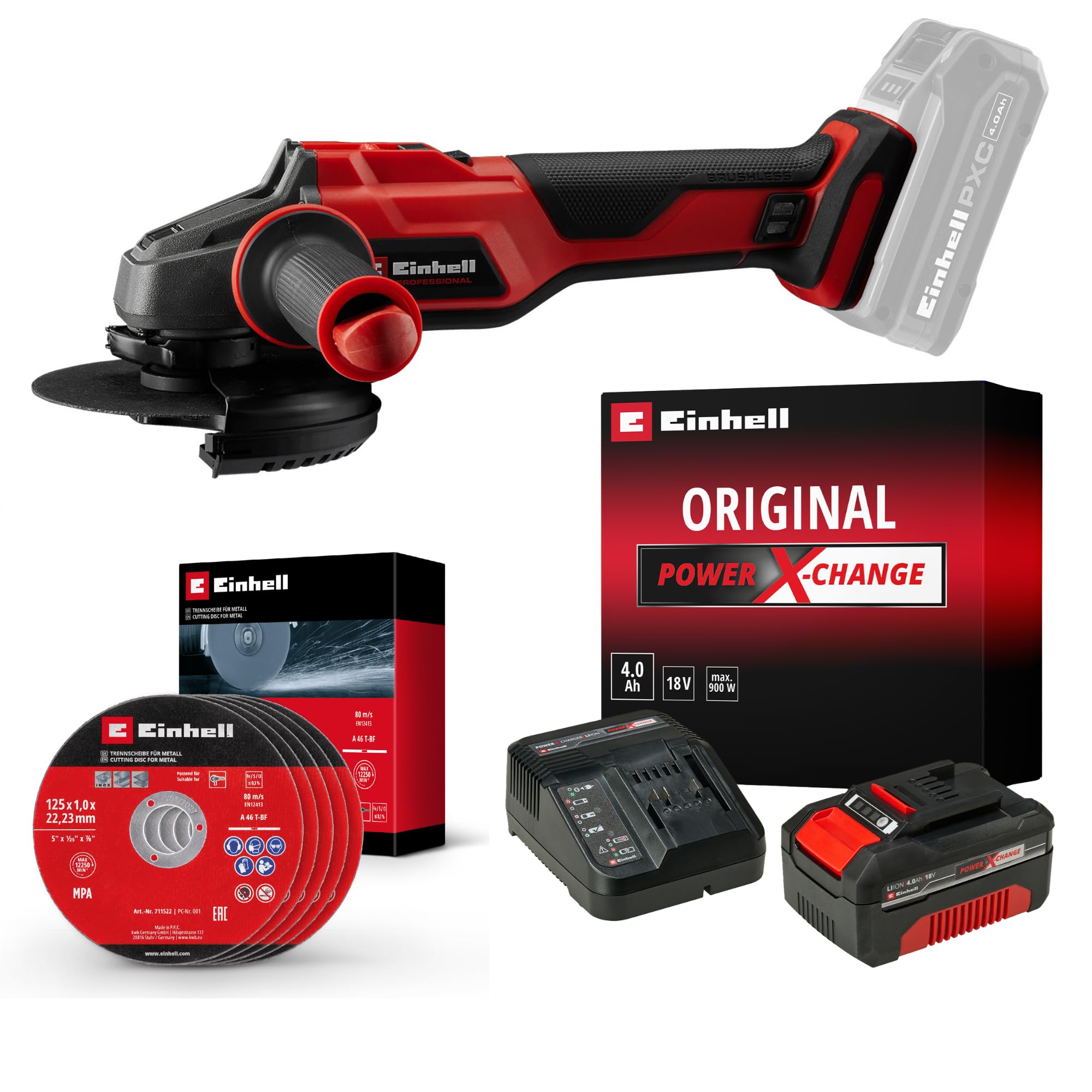 Einhell AXXIO 18/125 Akülü Taşlama Seti (4,0 Ah Akü ve Şarj Cihazı, Kesici Disk Dahildir)