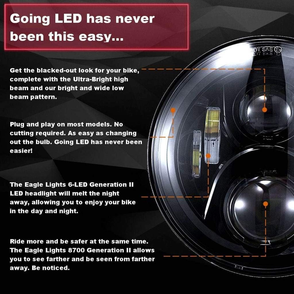 Eagle Lights Indian Challenger Black Generation II LED Projection Headlight Kit