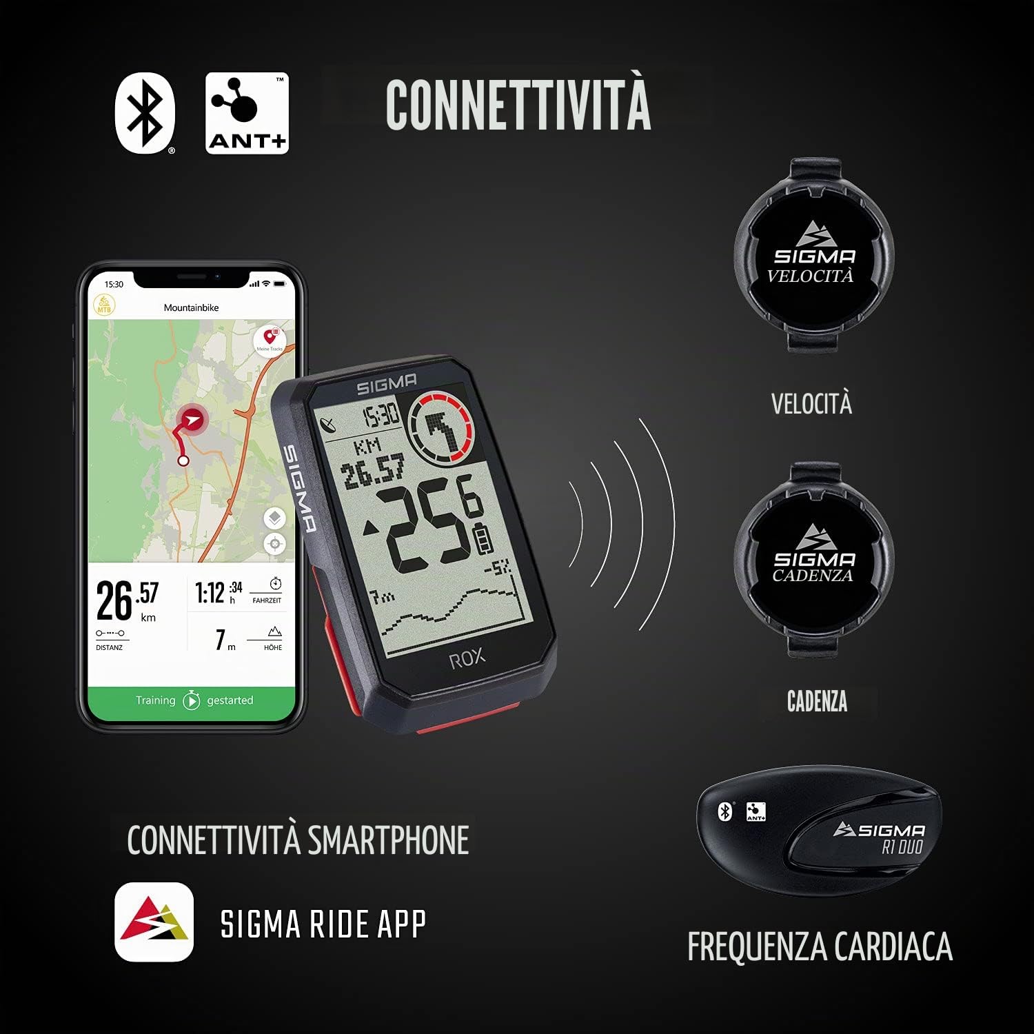 SIGMA ROX 4.0 Black | Computer da bici senza fili con navigatore GPS e supporto incluso | Navigatore GPS per escursioni all'aperto con altimetro