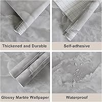 Vista 5 de JSEVEM Papel tapiz de mármol blanco gris extra ancho y grueso de 31"×157" pulgadas, para despegar y pegar, papel de contacto de mármol blanco gris
