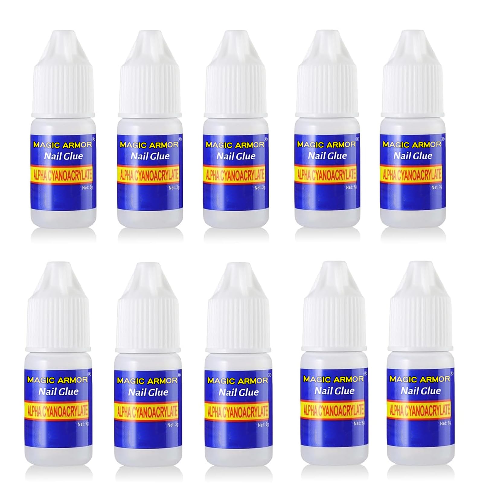 MAGIC ARMOR 10 butelek profesjonalnego kleju do paznokci do tipsów, klej do sztucznych paznokci, bardzo mocny do naprawy paznokci porysowanych, szybkoschnący, do salonu paznokci, dla początkujących