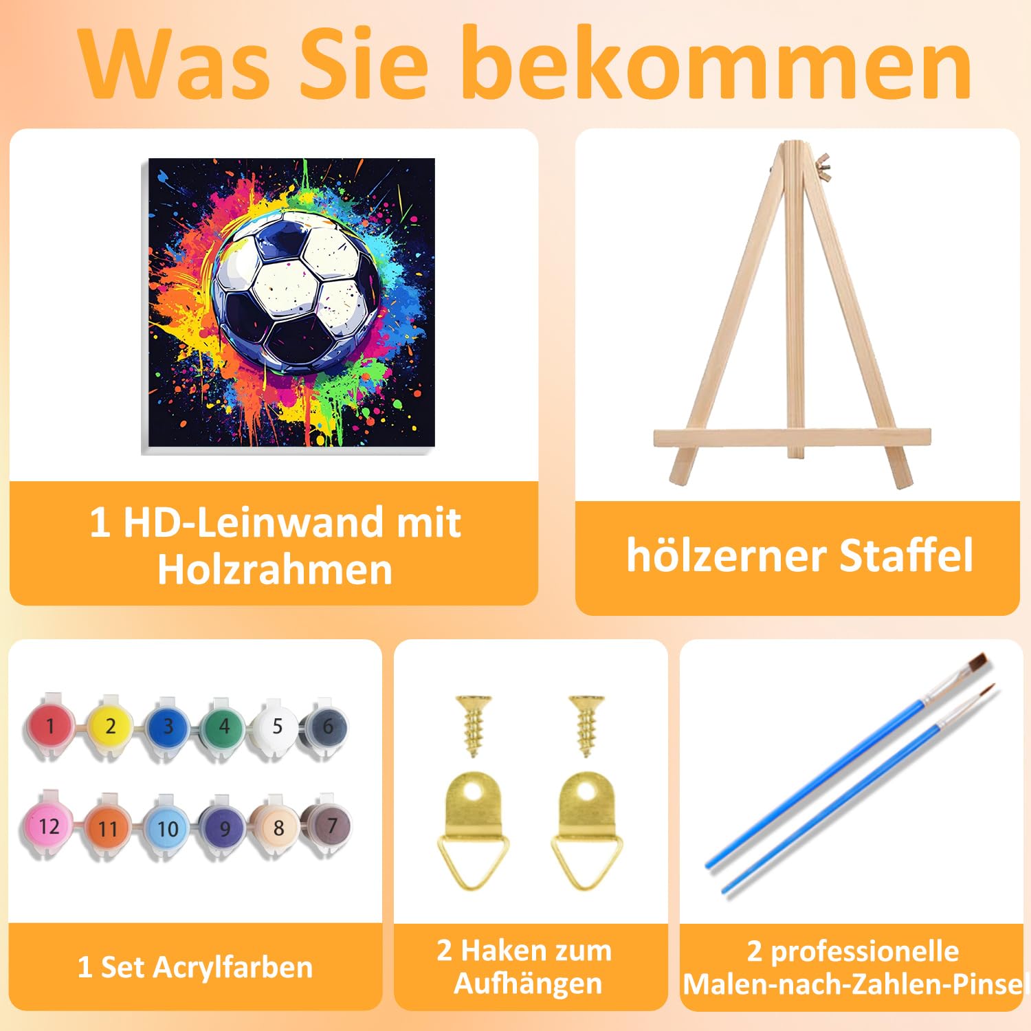 Pittura da calcio con i numeri, per bambini dai 5 ai 10 anni, set da pittura con cornice, pennello e colori acrilici, regalo per ragazze e ragazzi