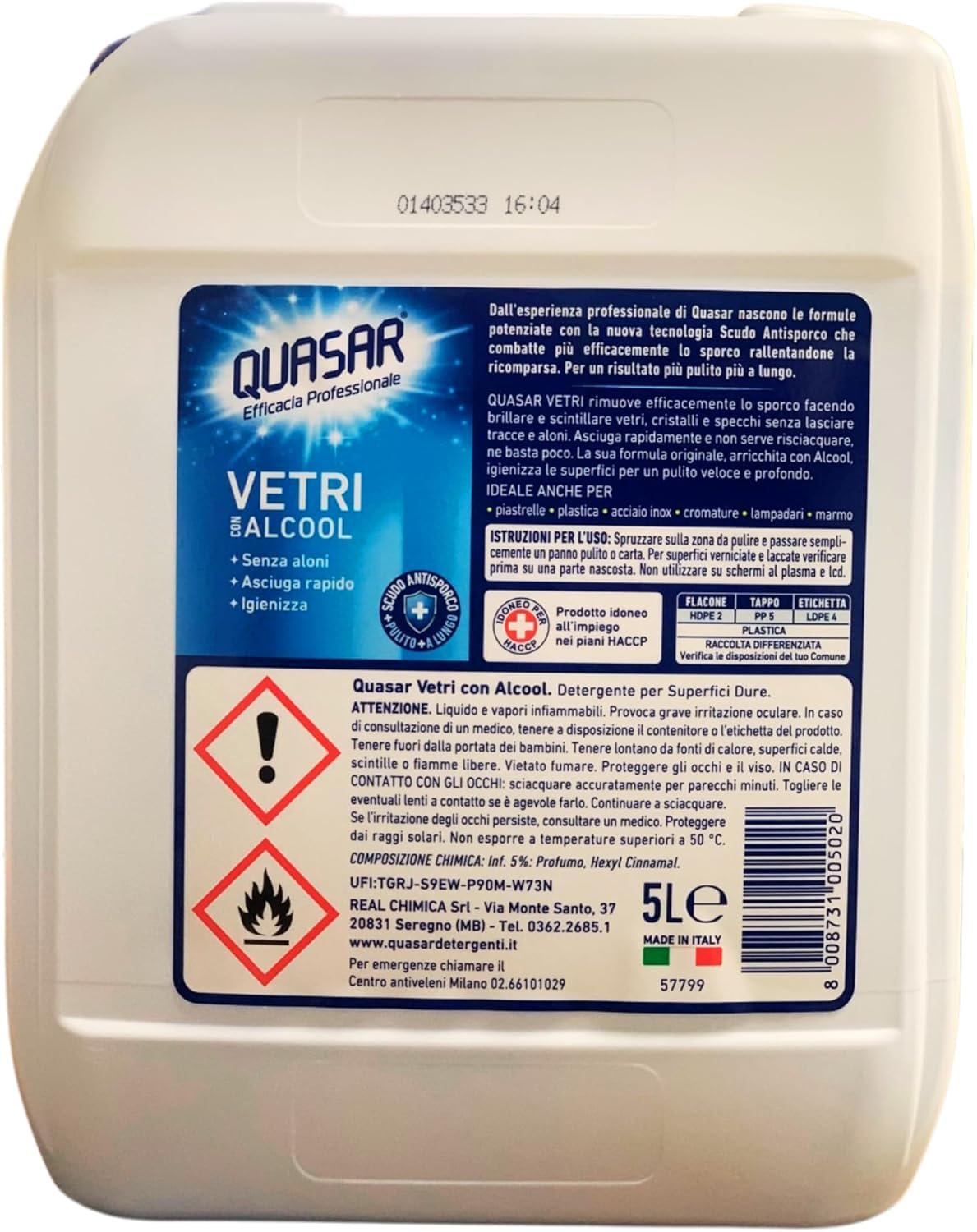 2 x quasar QUASAR VETRI TANICA 5 LITRI TANICA FORMATO PROFESSIONALE + spugna piatti KIT CREATO DA GALLIK