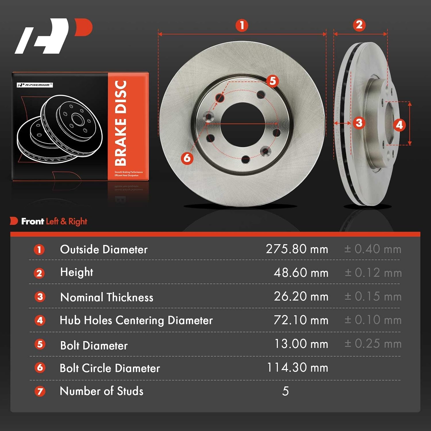 A-Premium 10.86 inch (275.8mm) Front Vented Disc Brake Rotors Compatible with Select Kia Models - Sedona 2002 2003 2004, 2-PC Set